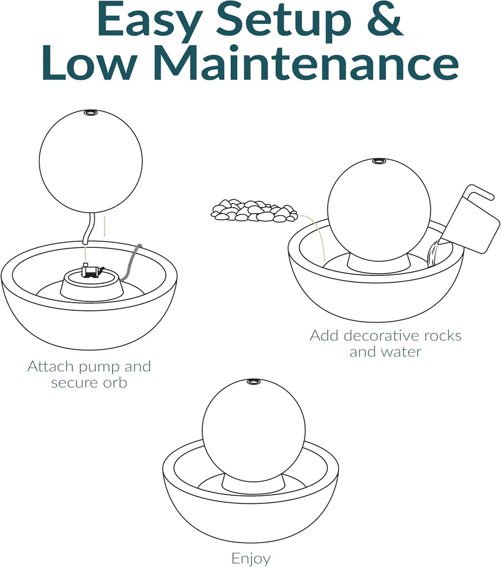Sunnydaze Tabletop Ceramic Tabletop Fountain with Orb - Relaxing Indoor Fountain for Meditation - for Office, Bedroom, or Living Room - Teal - Set of 4