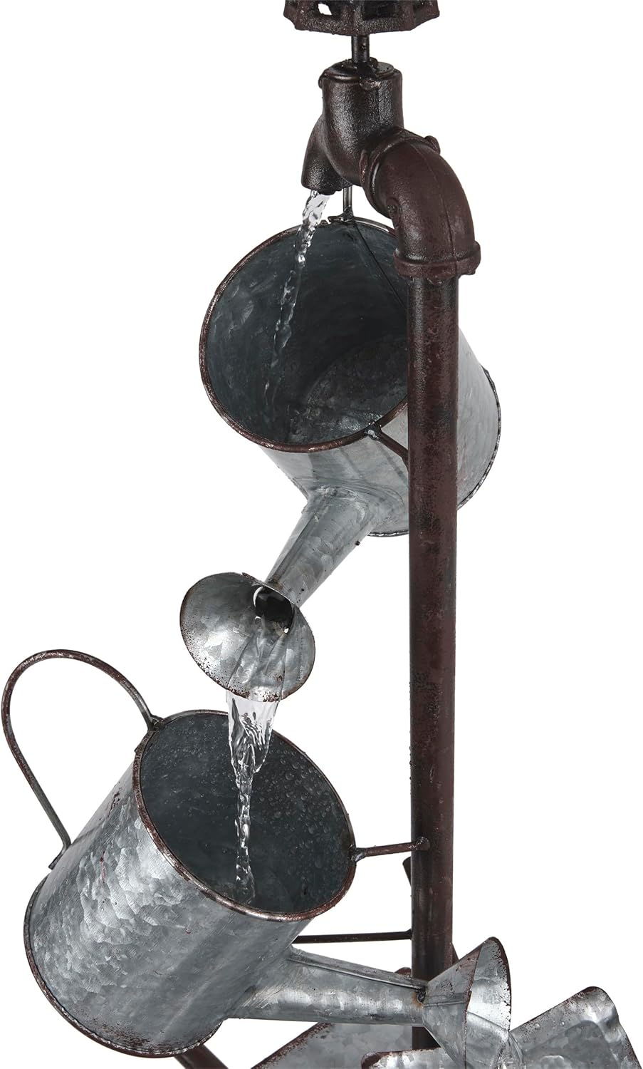 Alpine Corporation MCC574 Outdoor Floor Galvanized Shovel Pitcher Bucket Fountain, 41' Vintage Garden Water Feature, Patio & Backyard Décor, Gray