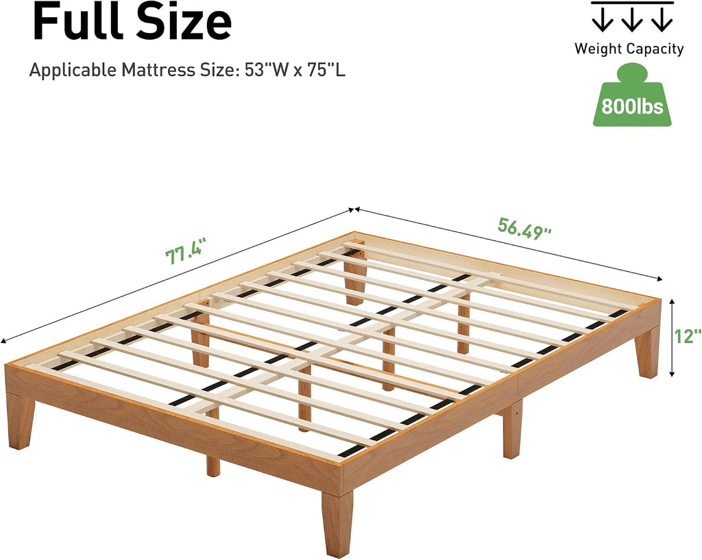 COLAMY 12 Inch Wood Platform Bed Frame，Sturdy Full Size Bed Frame with Wood Slat Support, No Box Spring Needed, Easy Assembly, Rustic Pine