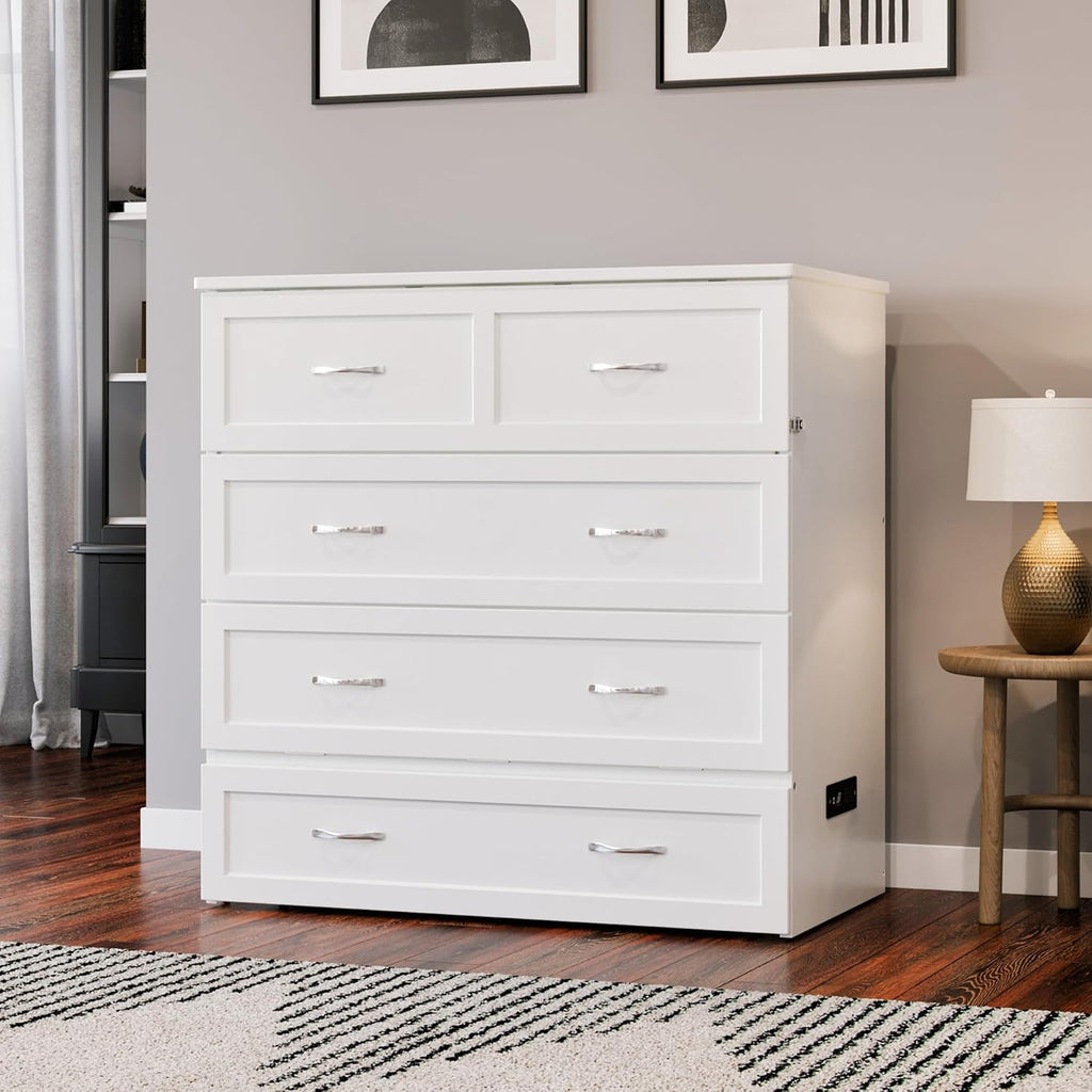 AFI, Northfield Murphy Bed Chest Twin XL with 6' Mattress, Storage Drawer & Built-in USB Charger, White
