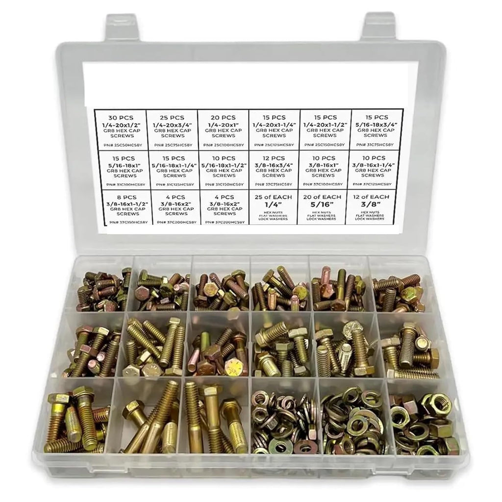 Nuts and Bolts Grade 8 Heavy Duty Hex Cap Bolts Assortment Kit with Nuts Washers for Furniture