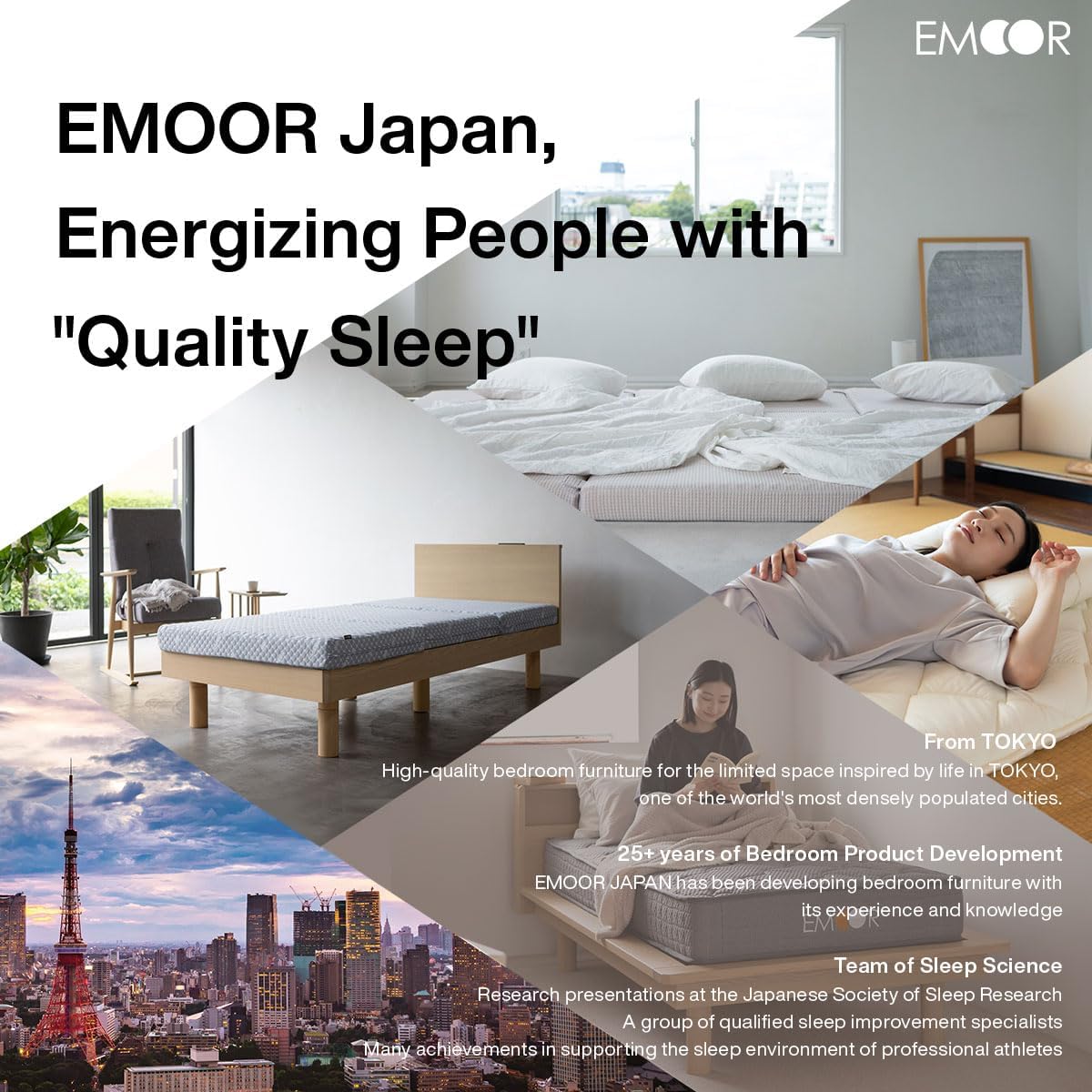 EMOOR Wood Slatted Floor Bed Frame OSMOS Full for Japanese Futon Mattress Solid Pine (Earth-Natural), Height Adjustable (2/7/12in) Tatami Mat