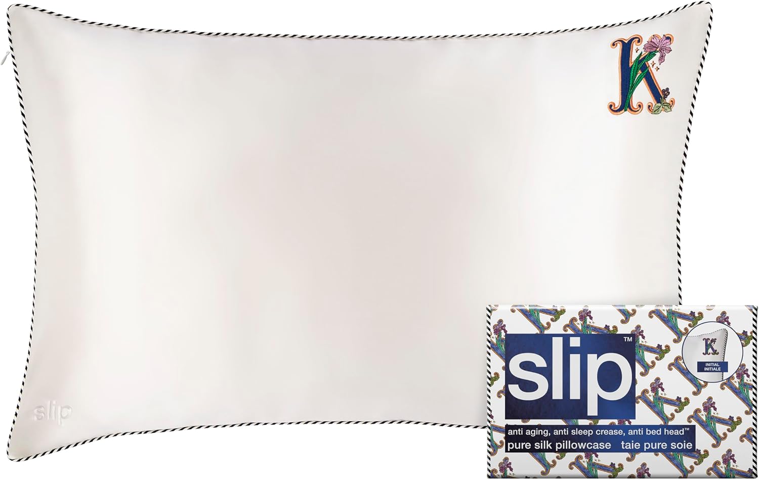 slip The Original Queen Pure Silk Pillow Case - 100% Pure 22 Momme Mulberry Silk - Queen Standard Size - Anti-Aging, Anti-BedHead, Anti-Sleep Crease, Initial Collection: Letter K (20' x 30')