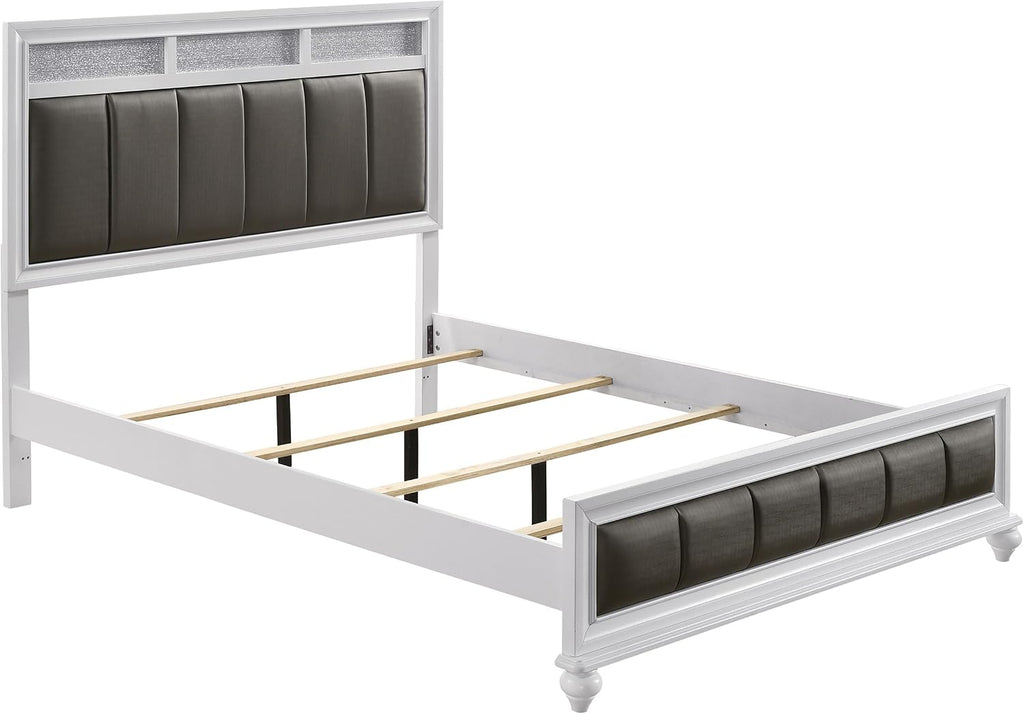 Coaster Home Furnishings Barzini Modern Classic 5-Piece Bedroom Set Leatherette Upholstered Queen Size Panel Bed Frame 56-inch Headboard White 205891Q-S5