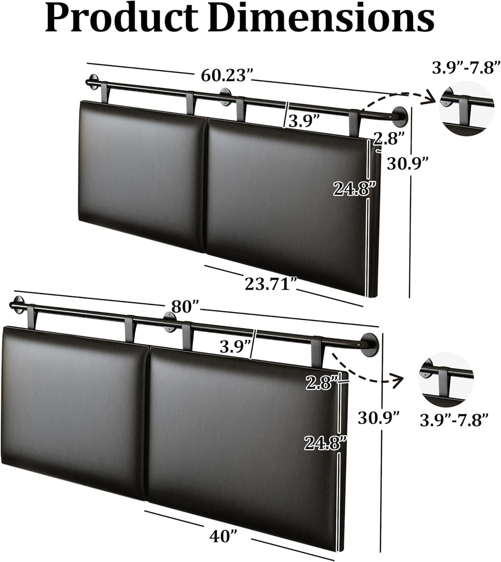 BSHOMGI King Size Headboard Wall Mount Headboard, PU Leather Head Board Only Black Hanging Head Boards, Industrial Pipe Modern Bed Backboard for Bedroom (Black, King) | PU Leather