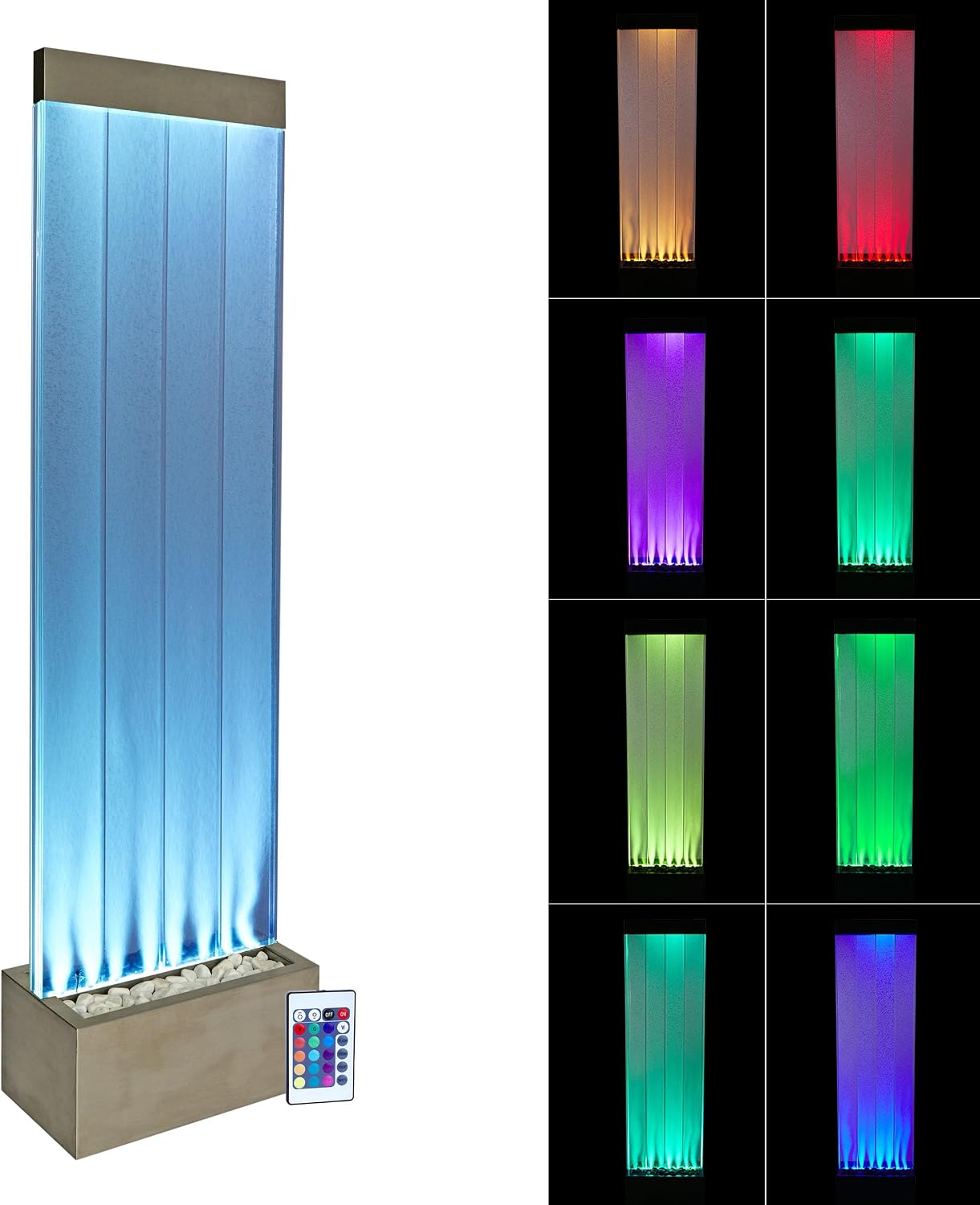 Alpine Corporation MLT134SL Indoor Floor Bubble Wall Water Fountain with Color-Changing LED Lights and Remote, 72', Silver