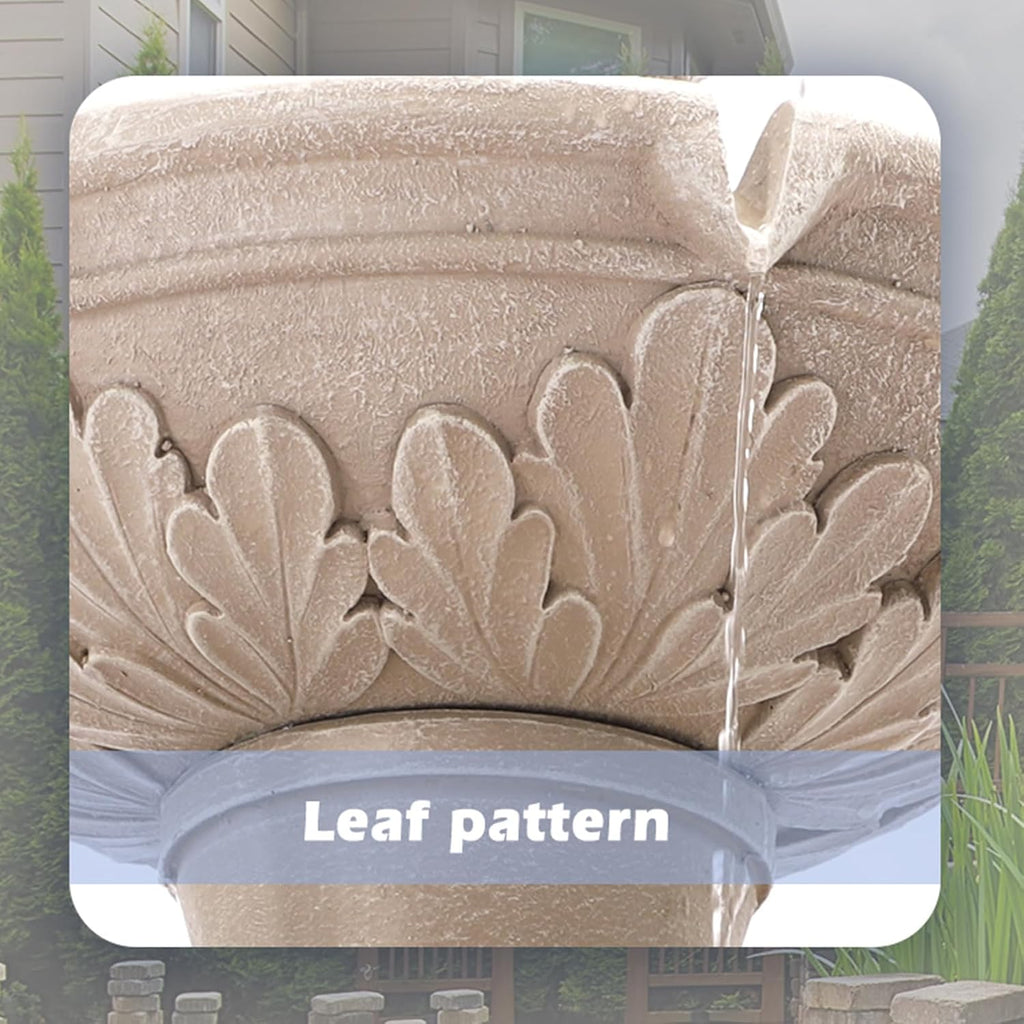3-Tier Outdoor Water Fountain, 48.4' H Floor Backyard Garden Fountain, Water Feature Indoor with Pump, Outdoor Freestanding Waterfall Fountain, Bernini Fountain for Garden Patio Yard (Beige)