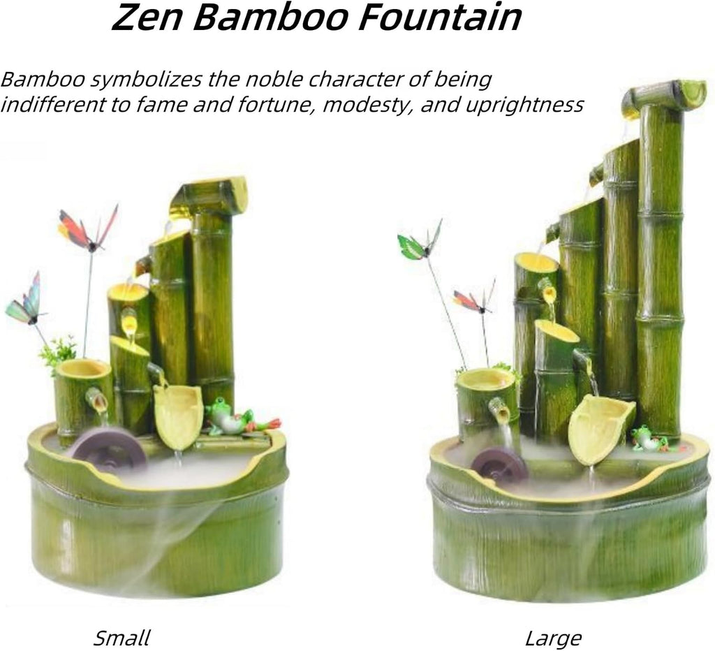 Indoor Tabletop Bamboo Fountains with Automatic Pump, Small Indoor Zen Meditation Relax Waterfall, Decorative Feng Shui Tabletop Fountain Waterfalls for Home Office Bedroom Desk(Green B,Large)