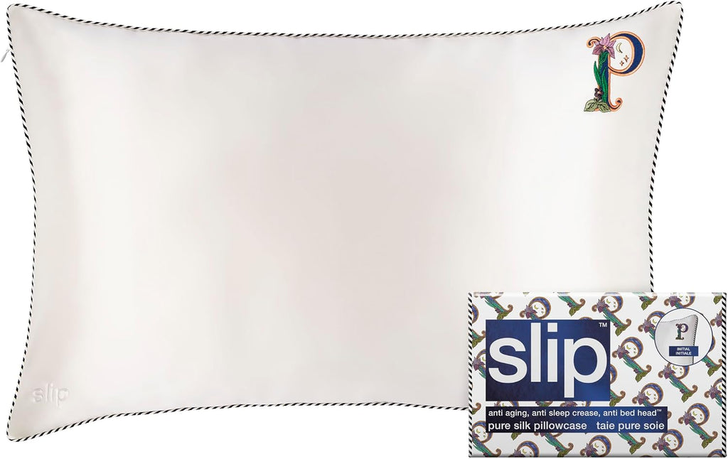 slip The Original Queen Pure Silk Pillow Case - 100% Pure 22 Momme Mulberry Silk - Queen Standard Size - Anti-Aging, Anti-BedHead, Anti-Sleep Crease, Initial Collection: Letter P (20' x 30')