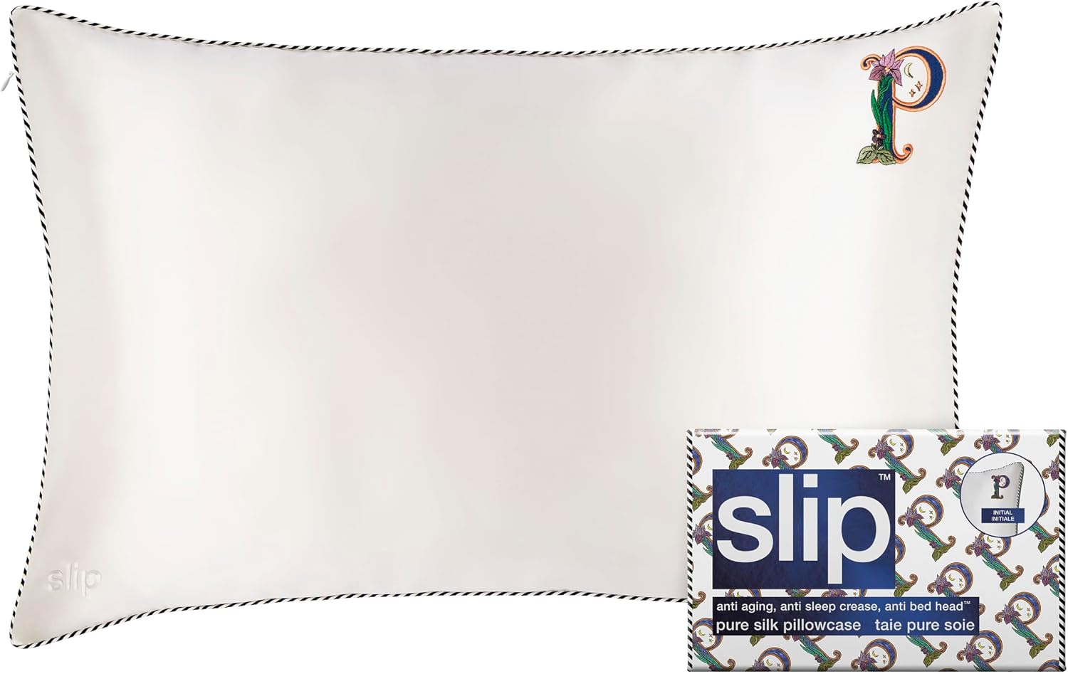 slip The Original Queen Pure Silk Pillow Case - 100% Pure 22 Momme Mulberry Silk - Queen Standard Size - Anti-Aging, Anti-BedHead, Anti-Sleep Crease, Initial Collection: Letter P (20' x 30')