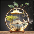 Ceramics Indoor Water Fountains Home Lucky Circulation Flowing Water Ornament Living Room Desktop Office Fountain with Mist and Backflow Incense Holder (Color : B)
