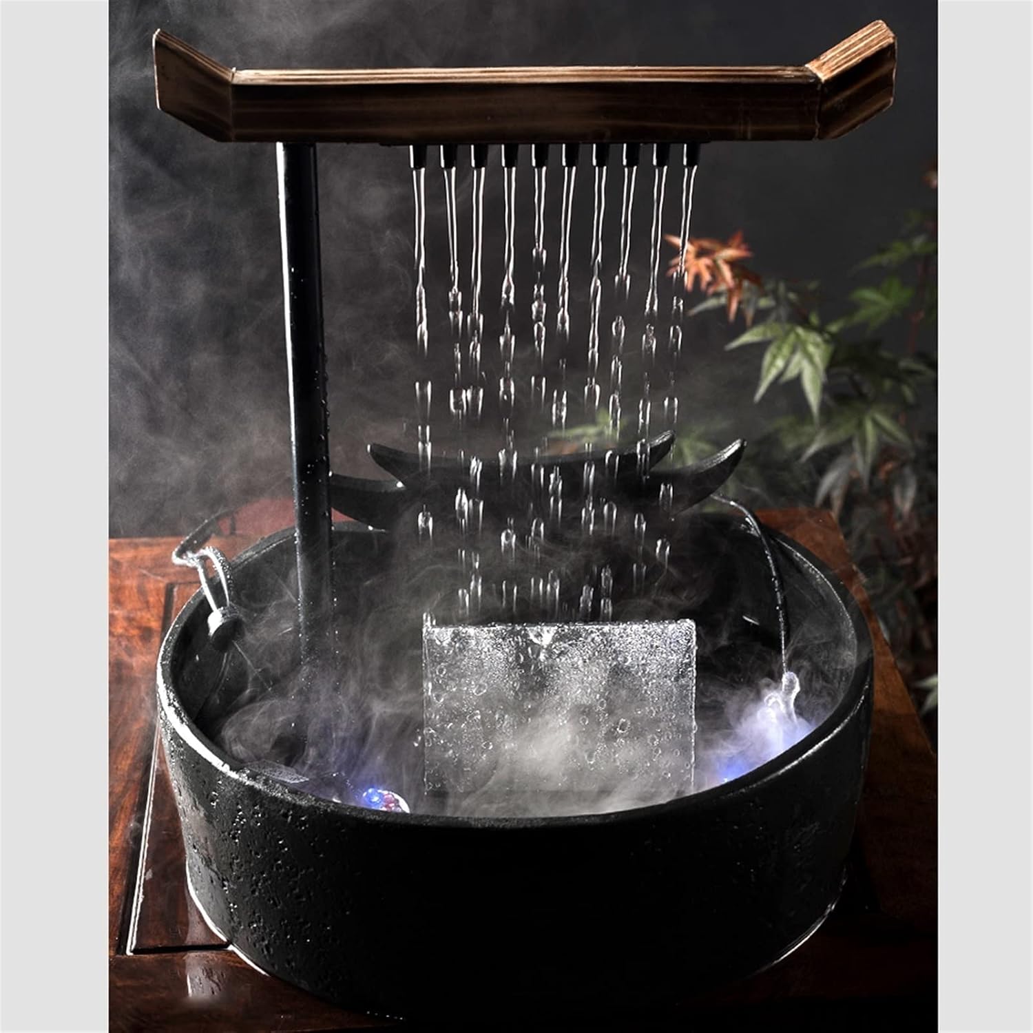 Tabletop Waterfall Indoor Tabletop Water Fountain Ceramic Circulating Tabletop Fountain Zen Meditation Waterfall Decoration Fountain Tabletop Water Fountain (Color : A)