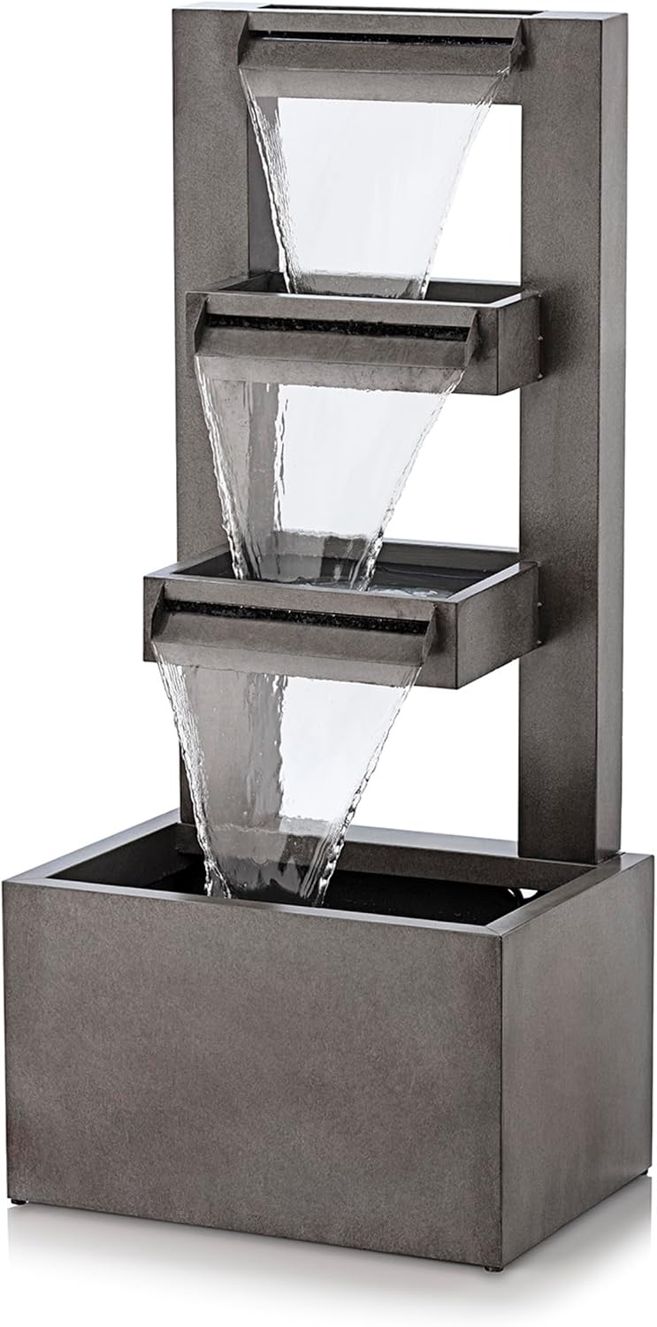 Alpine Corporation 43' Tall Multi-Tier Waterfall Fountain - Industrial Style Water Feature for Garden, Patio, Yard, Backyard, Relaxing Water Flow, and Serene Landscaping, Gray