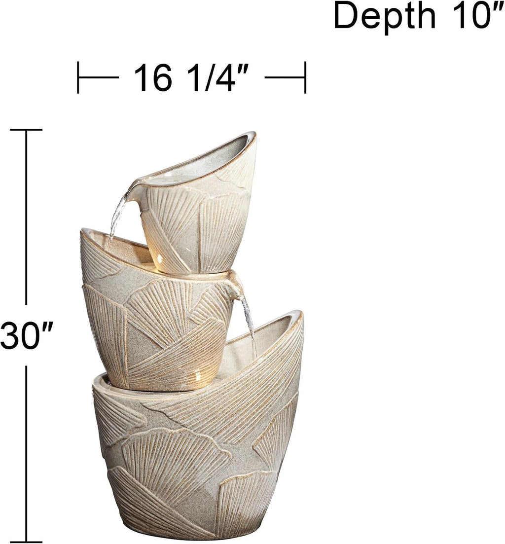 Three Urn 30' High Large Coastal Modern Indoor Outdoor Decor Faux Stone Floor Fountain with Light LED Waterfall Cascading Water Feature for Outside Garden Patio Yard Backyard - John Timberland