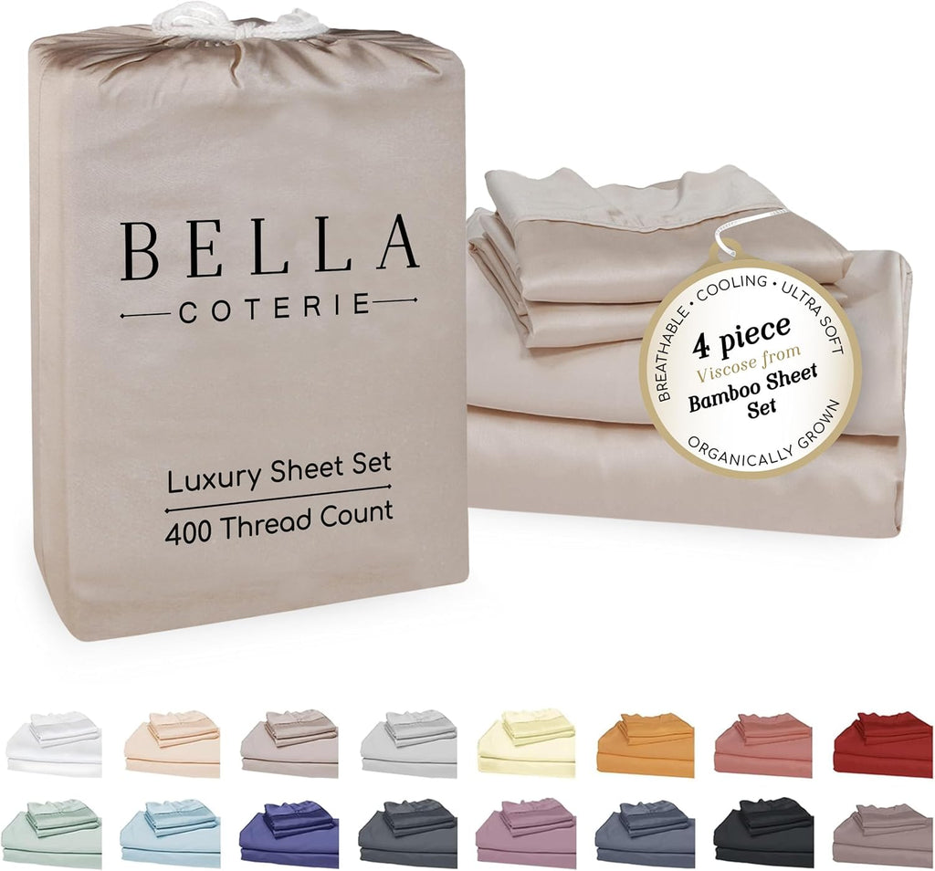 Bella Coterie Luxury Bamboo Viscose 34' Split Top King Size Sheet Set | 1 Fitted Sheet for Sleep Number & Adjustable Beds | 100% Organically Grown | Cooling & Soft | 18' Deep Pocket [Dune]