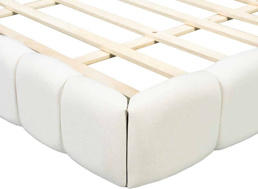 King Size Upholstered Platform Bed with Thick Fabric, Solid Wood Grounded Bed Frame with Cloud Soft Headboard, Modern Low Profile Design for Bedroom, No Box Spring Needed (Beige-X281)