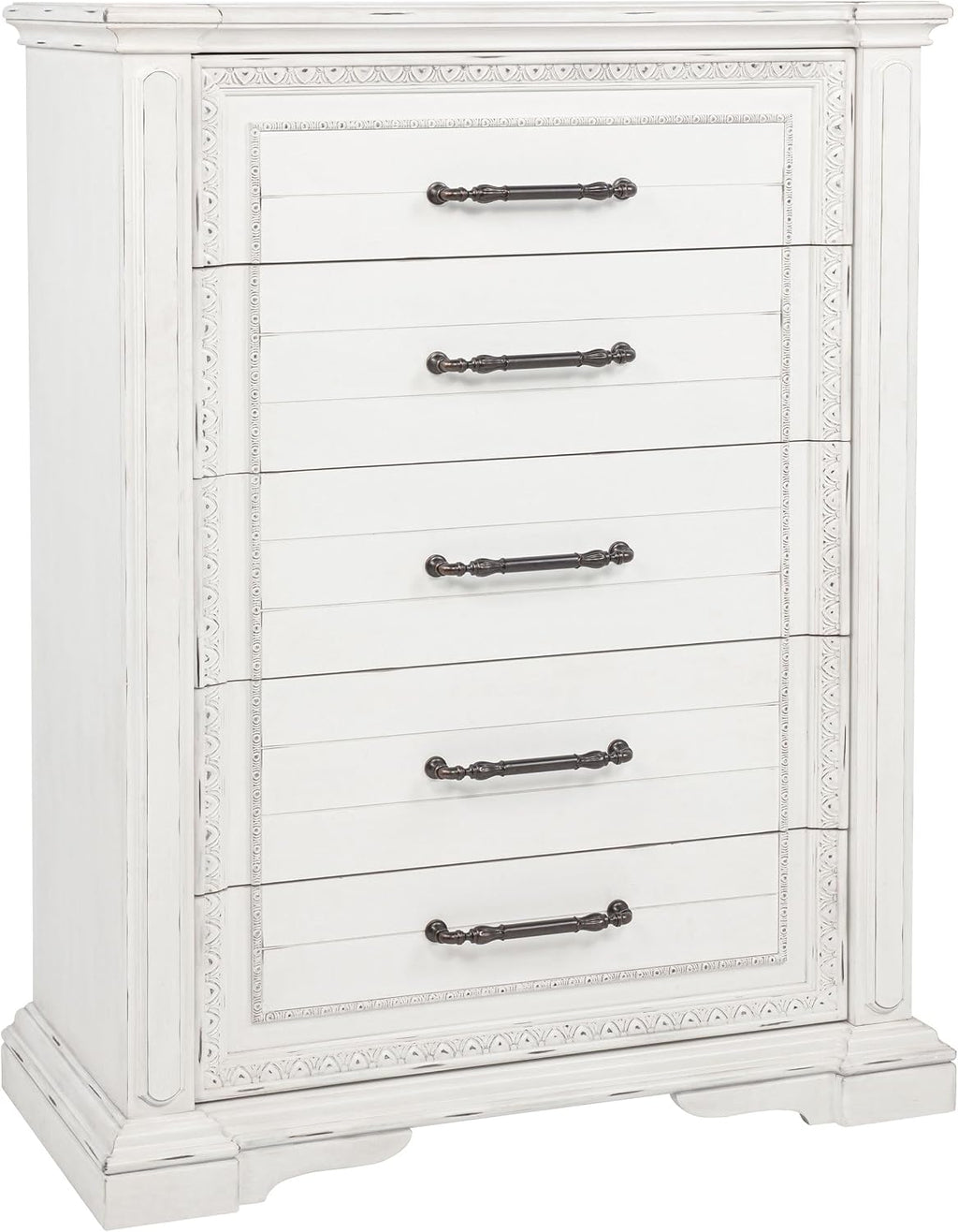 Coaster Home Furnishings - McKinney - Wood - 5-Piece Bedroom Set with Crown Moldings and USB Ports - Bedroom - California King Size - Vintage White - 215871KW-S5