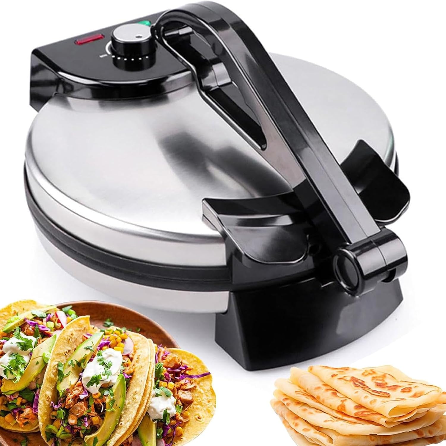 2100W Electric Roti Maker, 10-Inch Non-Stick Chapati & Tortilla Machine with Adjustable Temperature, Double-Sided Heating for Pizza, Pita, Quesadillas & Mor