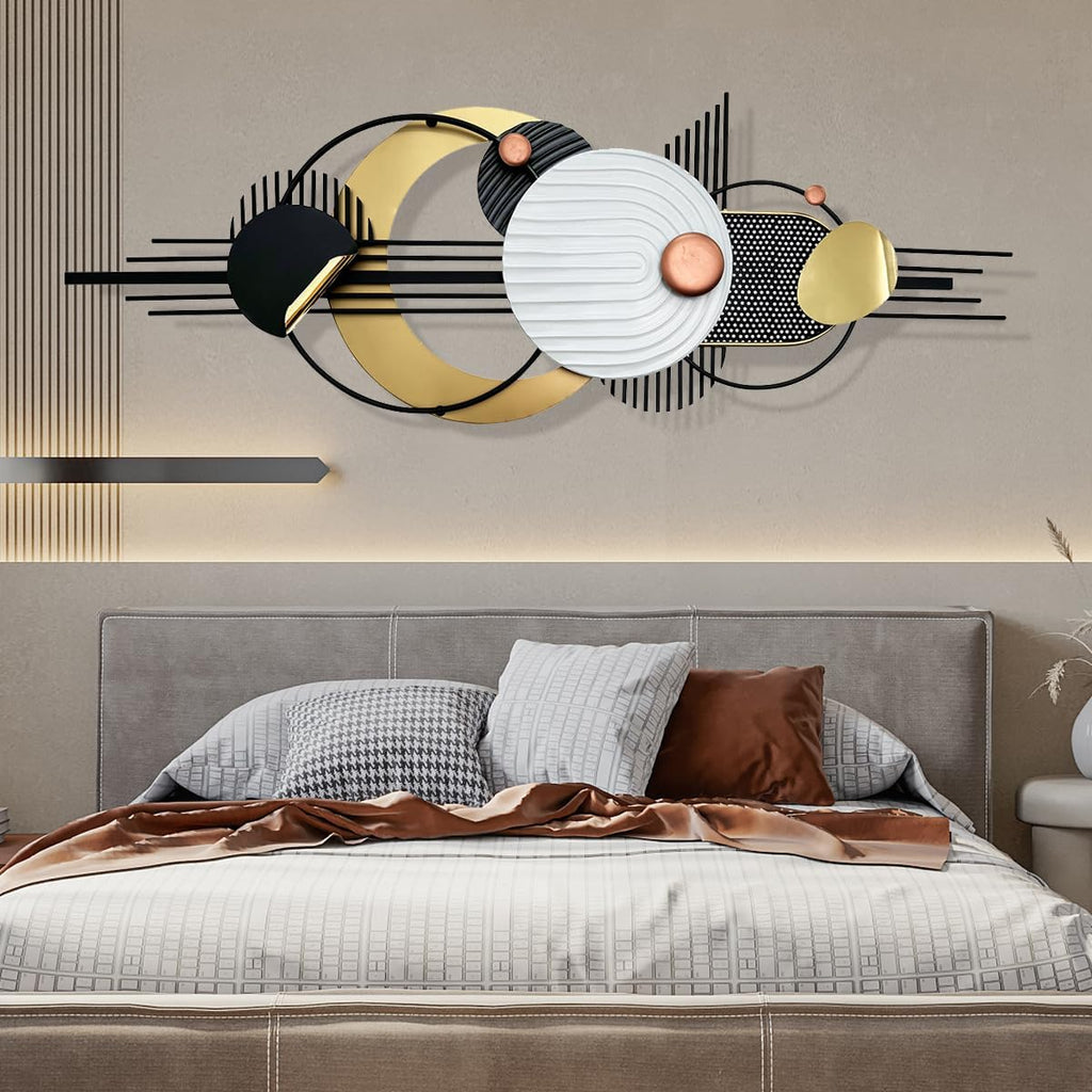 Metal Wall Art, Black and White Gold Wall Sculptures, Minimalist Geometric Decor, 3D Large 59'*21' Wall Art for Living Room Bedroom Bathroom Study Modern Wall Decor, Home Hanging Wall Sculpture