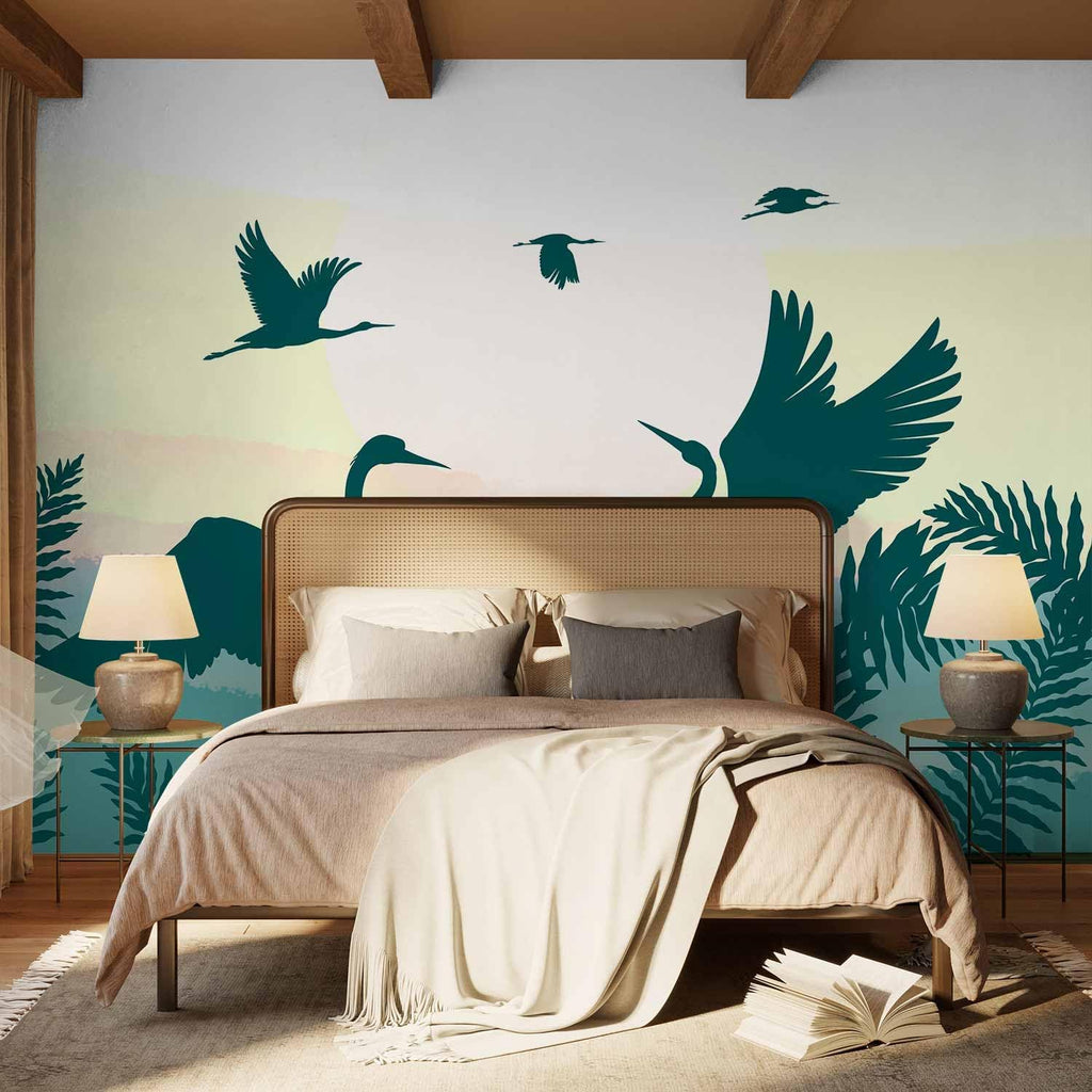 artgeist Premium Wall Mural Nature 157x110 in - Non-Woven Wallpaper Fleece Wall Decor Photo Print Picture Image Design Home Mural Crane Birds Landscape g-C-10093-a-a