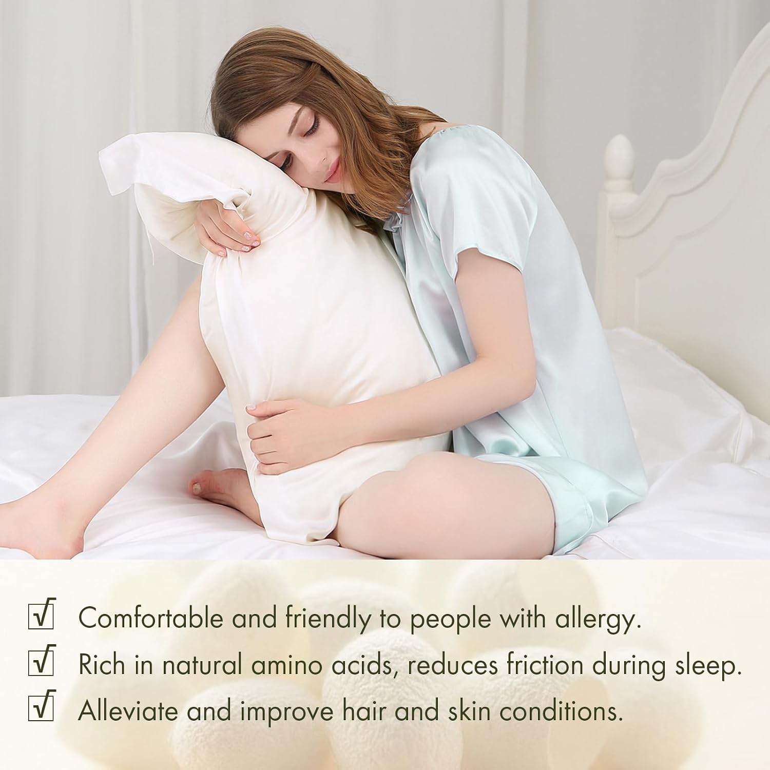 LILYSILK 100% Silk Pillowcase 1PC 25MM Pure Bed Pillowcase for Hair & Skin Oxford Envelope Double-Sides Charmeuse Silk,Ivory King 20x36 inches