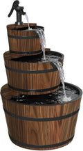 Aoxun 3-Tier Outdoor Water Fountain, Wood Barrel Cascading with Electric Decorative Hand Pump, Rustic Waterfall Fountain for Garden, Backyard, Patio, Porch, Yard