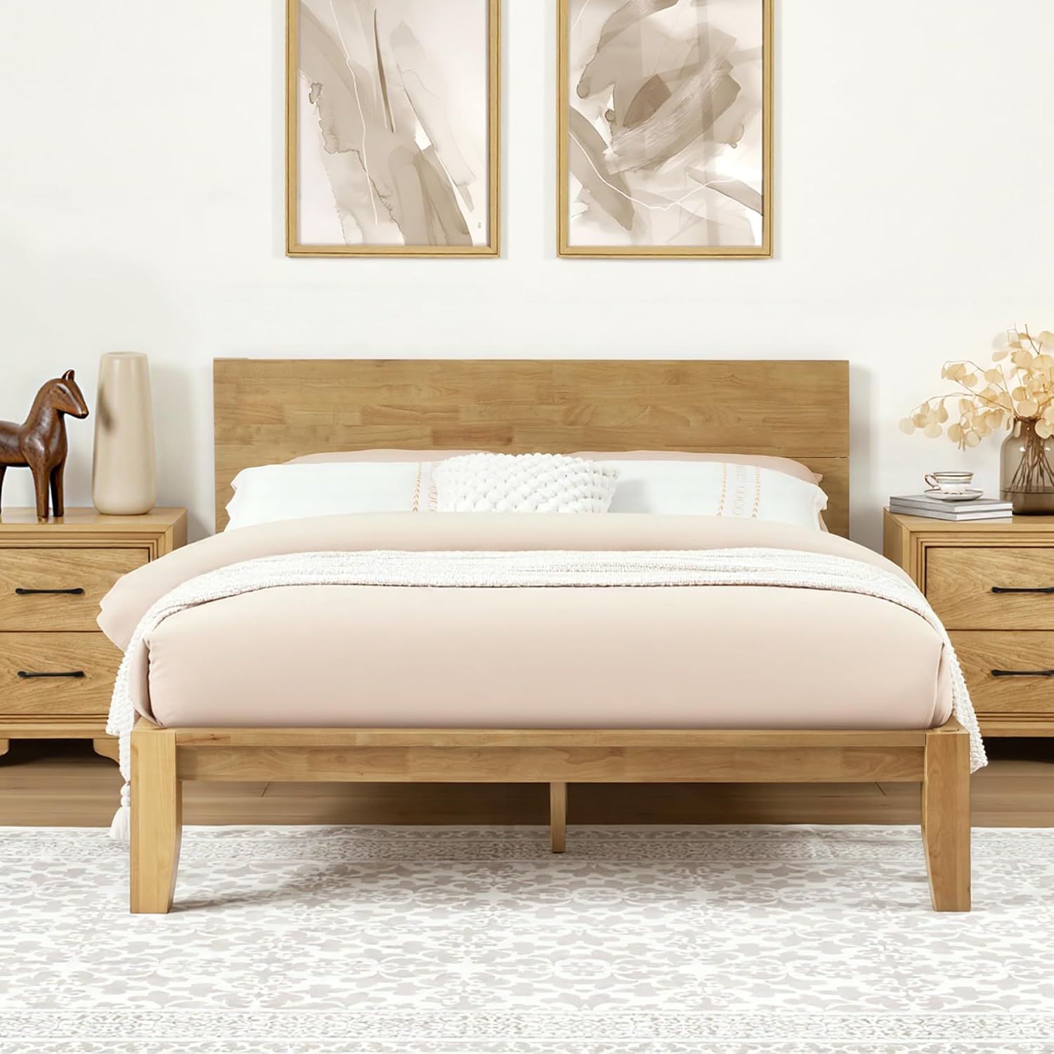 Softa Mikor Queen Japanese Joinery Bed Frame with Headboard, Solid Rubberwood Platform Bed, 1500 Lbs Heavy Duty, SGS Certified, 15Min No-Tool Setup, Storage Shelf, USB-A/C Port, No Box Spring Needed