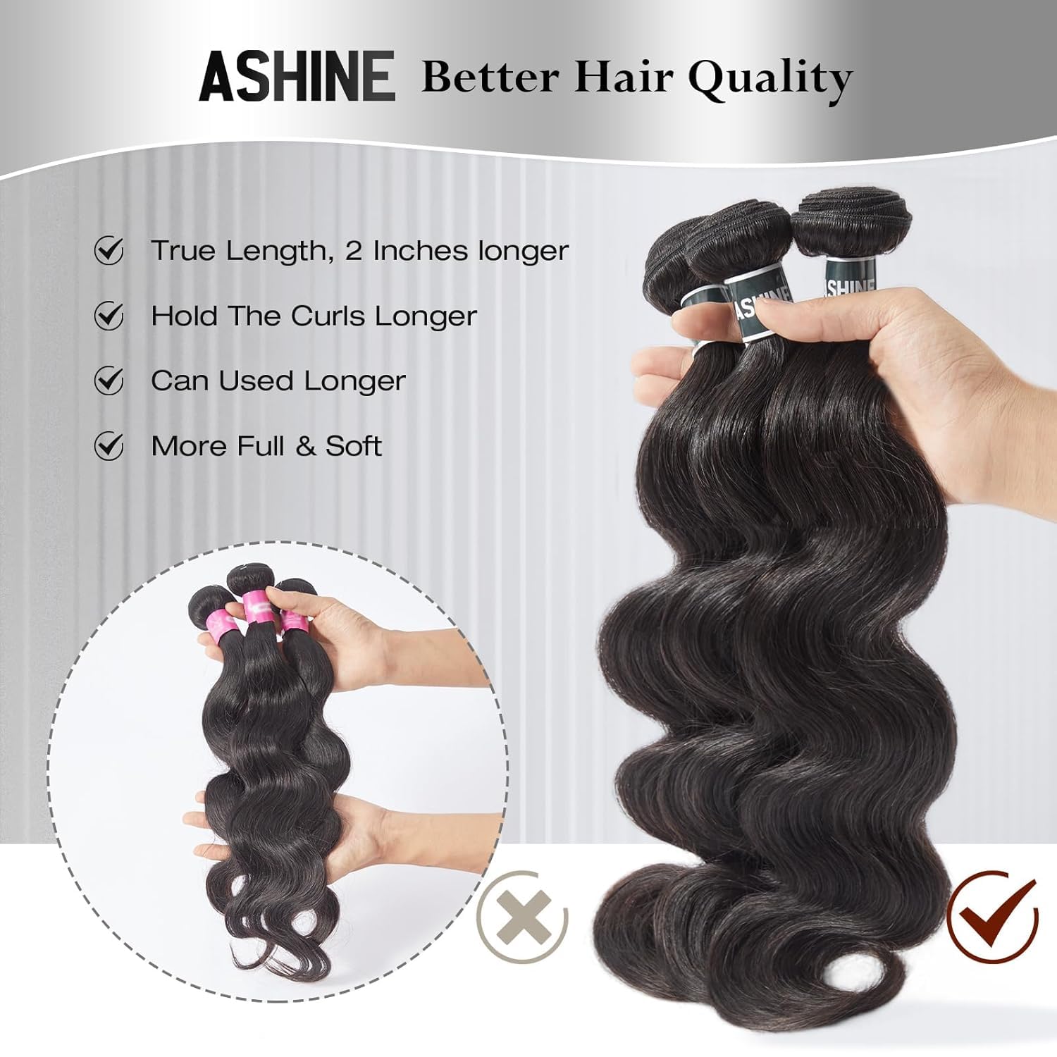ASHINE Human Hair Bundles Body Wave, Unprocessed Cambodian Raw Hair Bundles for Women Natural Black 26 28 30 Inch, Keep Soft and Silky After Multiple Washes