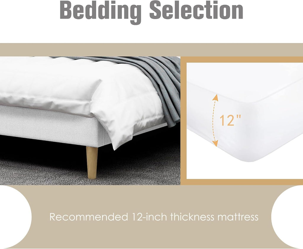 AGARTT Upholstered Platform Bed Frame Twin Size with Headboard and Footboard/Wooden Slats Support/No Box Spring Needed/Easy Assembly,White Linen