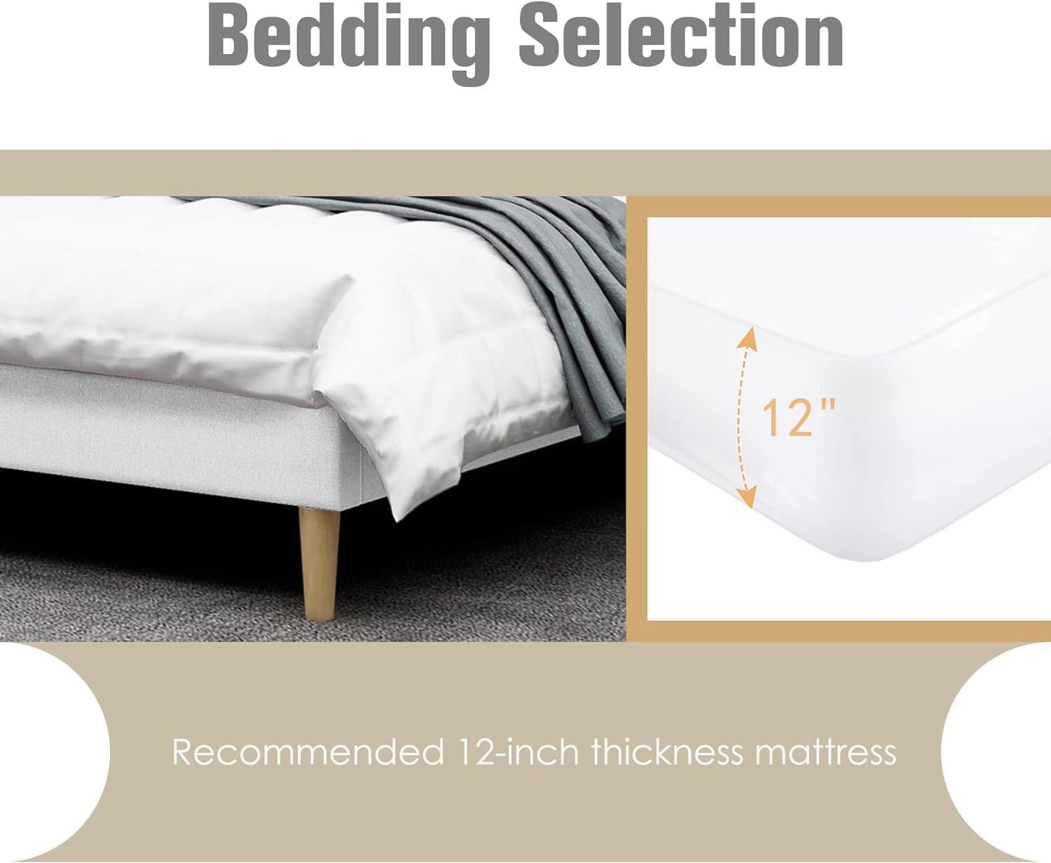 AGARTT Upholstered Platform Bed Frame Full Size with Headboard and Footboard/Wooden Slats Support/No Box Spring Needed/Easy Assembly,White Linen