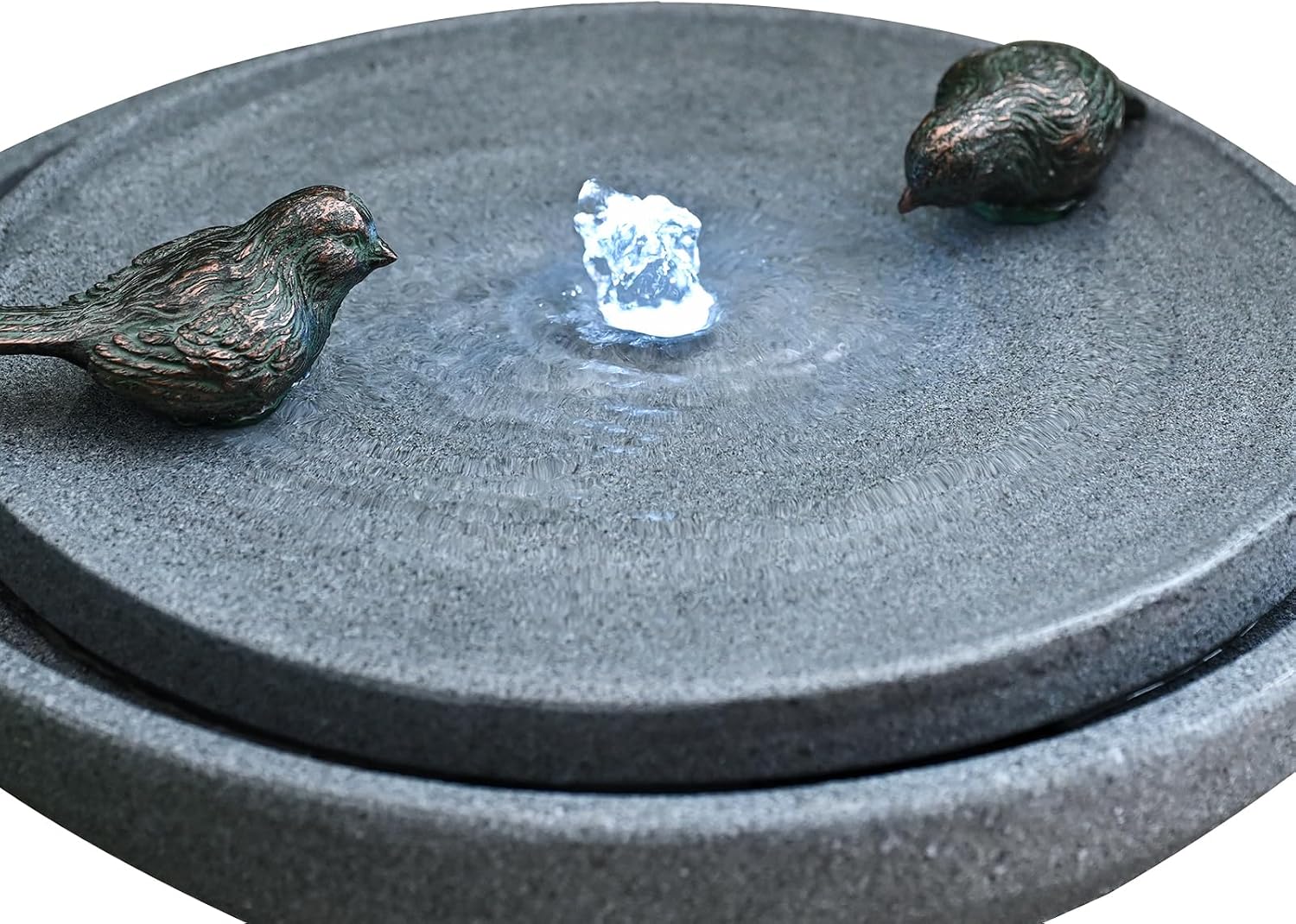 30.7' Outdoor Garden Floor-Standing Water Fountain with LED Light and Pump, Two Birds Embossed Pattern Pedestal Ceramic Watefall for Patio, Backyard, Deck, Porch and Home Art Decor (30.7' Two Birds)