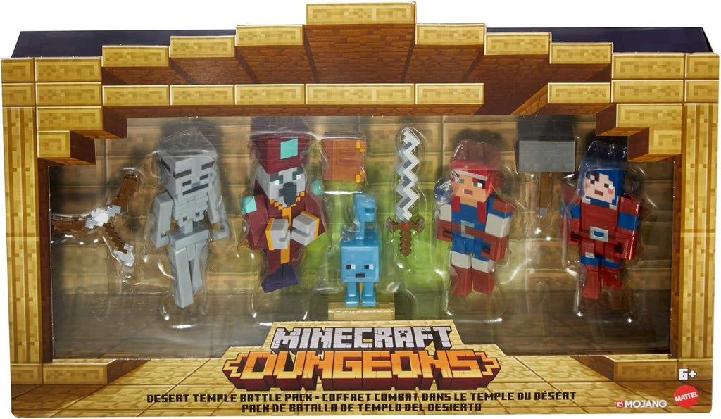 Mattel Minecraft Dungeons 3.25' Desert Temple Battle Pack with Mini Figures, Suits of Armor and Weapons, Action, Adventure and Storytelling Play and Display Gift for Kids Age 6 and Older