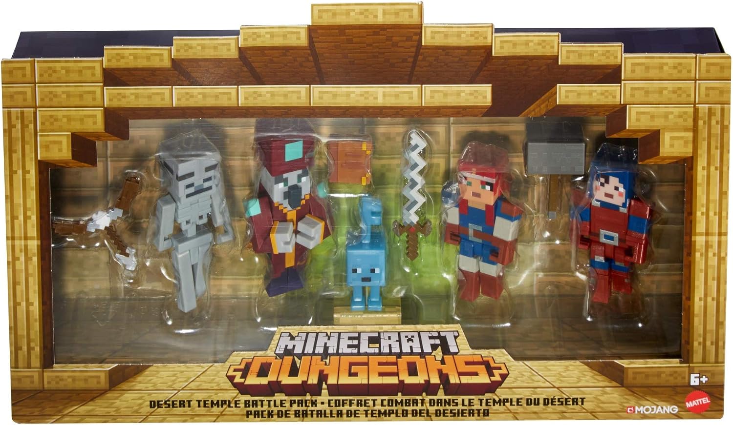 Mattel Minecraft Dungeons 3.25' Desert Temple Battle Pack with Mini Figures, Suits of Armor and Weapons, Action, Adventure and Storytelling Play and Display Gift for Kids Age 6 and Older