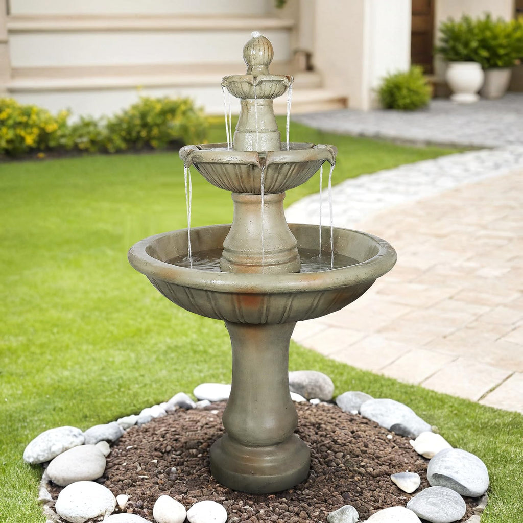 SunJet 51.5' High 3-Tiers Modern Concrete Outdoor Water Fountain - Round Large Outdoor Fountains and Waterfalls for Garden, Patio, Yard, and Deck Decor, Featuring Natural Stone Look