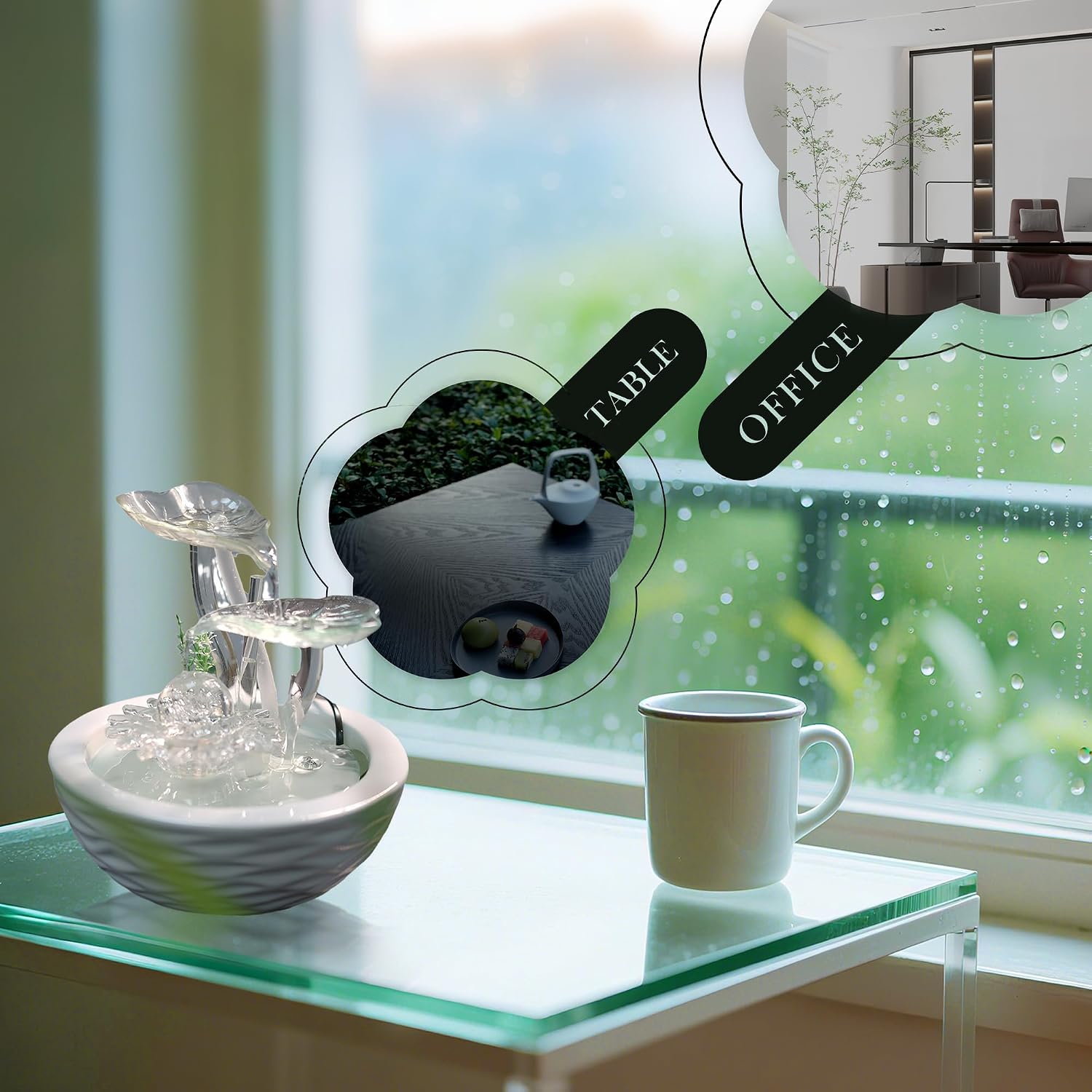 Tabletop Water Fountain Indoor - Water Fountain Decor for Meditation, Relaxation for Yoga, Study, Tea, Living Room, Office, Beauty Club Decor