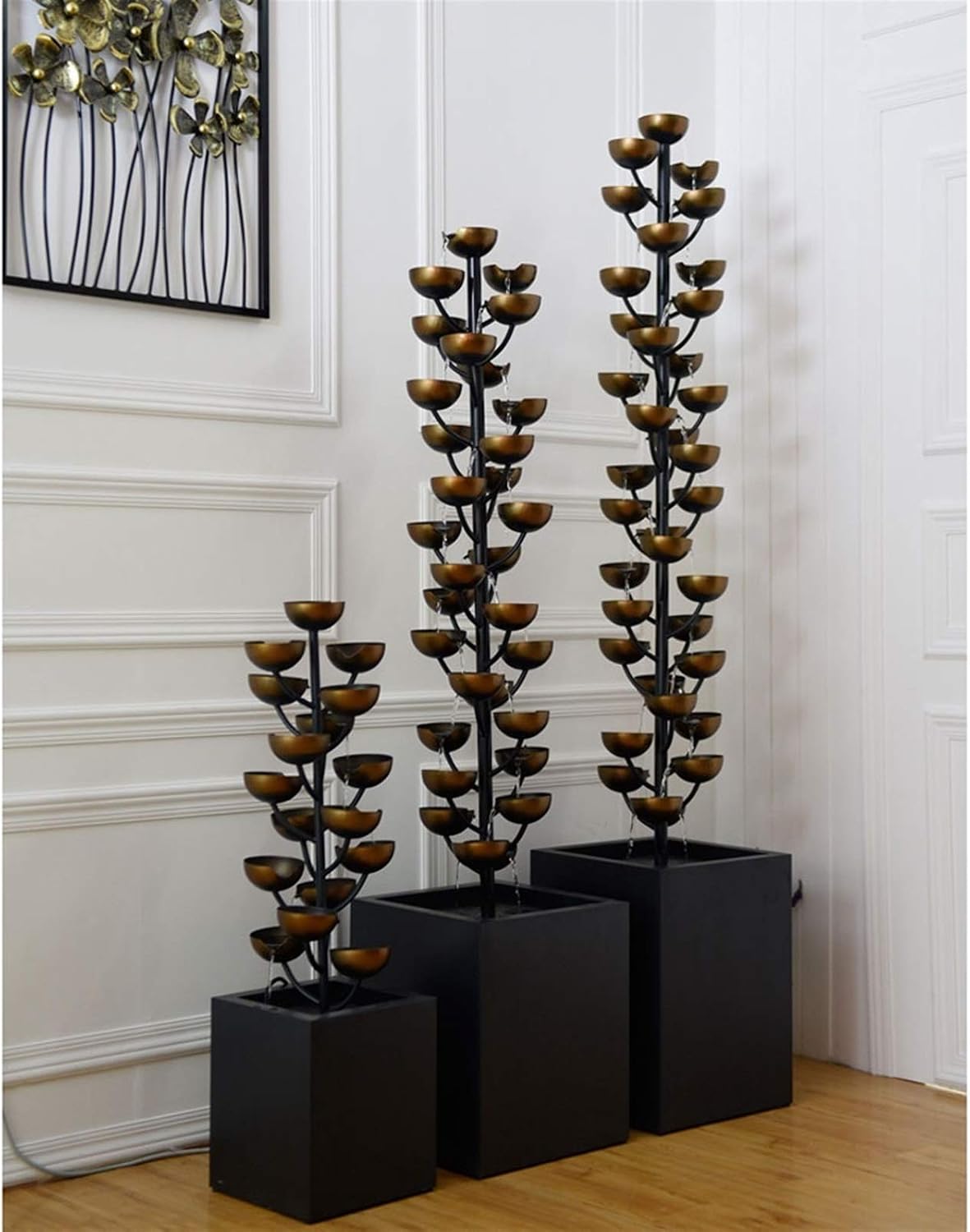 Tabletop Fountain Luxury Retro Wrought Iron Indoor Fountain Creative Living Room Entrance Office Decoration Fountain Cascading Metal Bowl Waterfall Handmade, 37.4' H Desktop Fountain