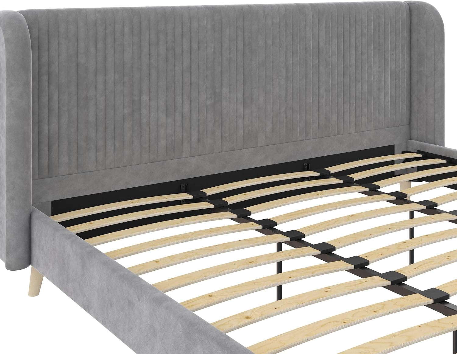 Novogratz Holly Upholstered Wingback Bed Frame, King, Light Gray Velvet