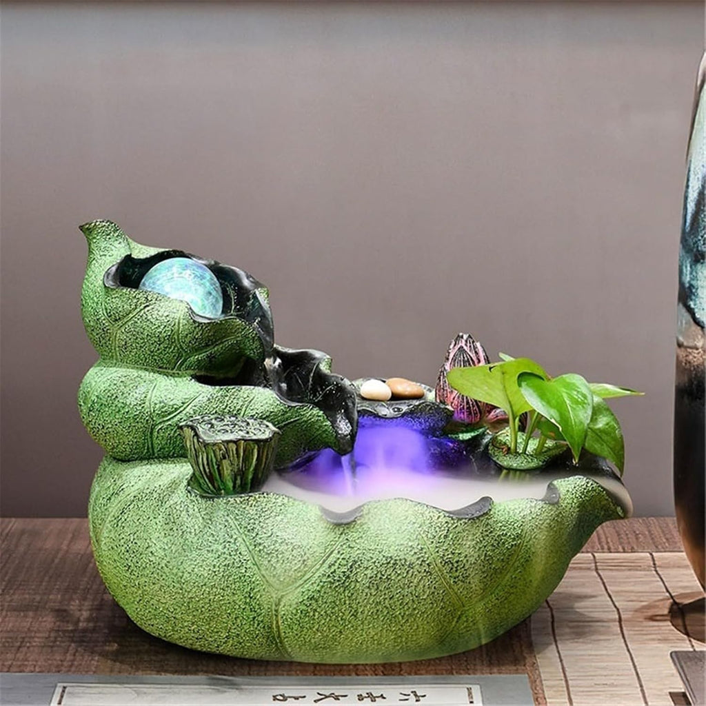 Tabletop Fountain Waterfall Indoor Fountain Chinese Style Lotus Leaf and Flowing Water Ornaments Circulating(Large)