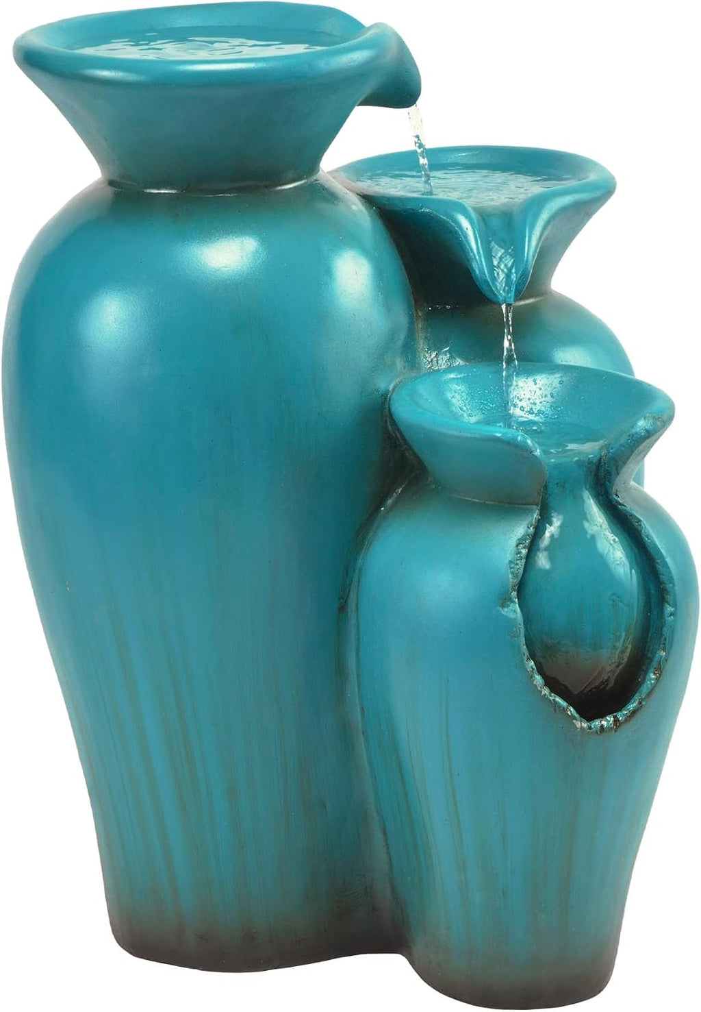 Alpine Corporation DIG246TUR 21' Outdoor 3-Tiered Pots Water Fountain – Cascading Ceramic Water Feature with Built-In Pump for Gardens, Patios, Yards, and Outdoor Décor, Turquoise