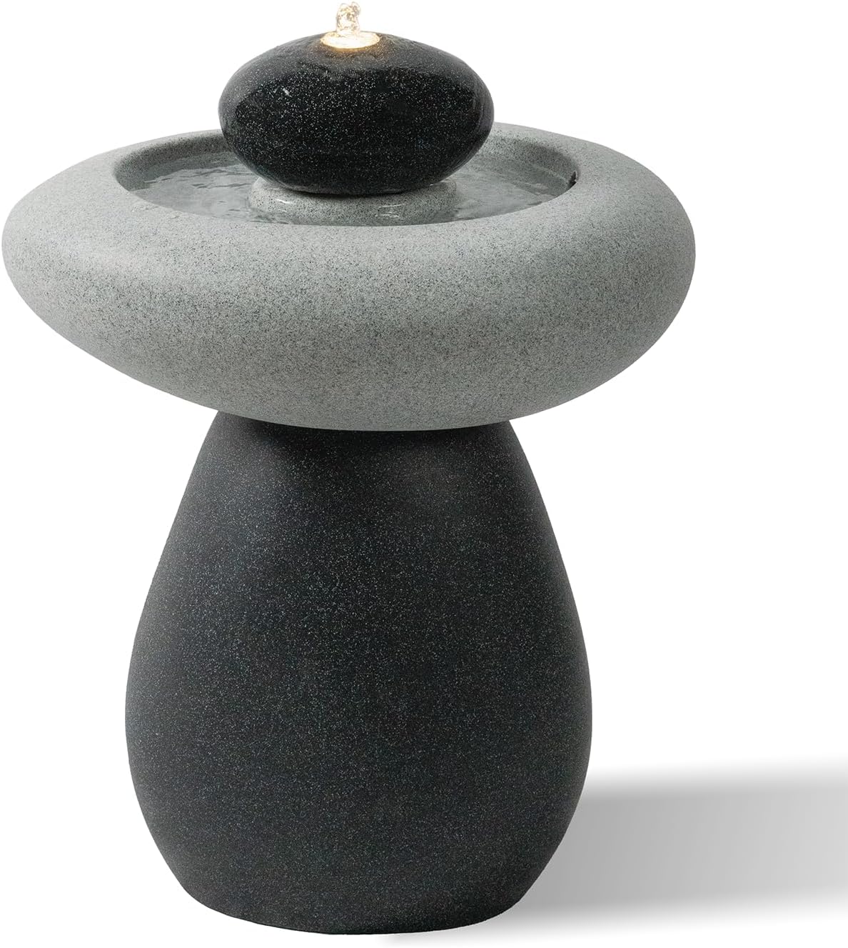 24.02' H Outdoor Water Fountain Made with Eco-Friendly Recyclable Materials, Polyethylene Rock Waterfall Outdoor Fountain, Garden Decor with LED Light & Pump for Patio, Backyard