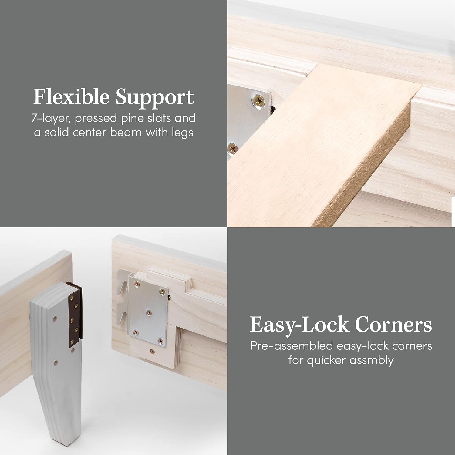 CARDINAL & CREST Wood Bed Frame | Made with 100% New Zealand Pine | Solid Mattress Platform Foundation Pressed Pine Slats | Easy Assembly | Twin Long - White