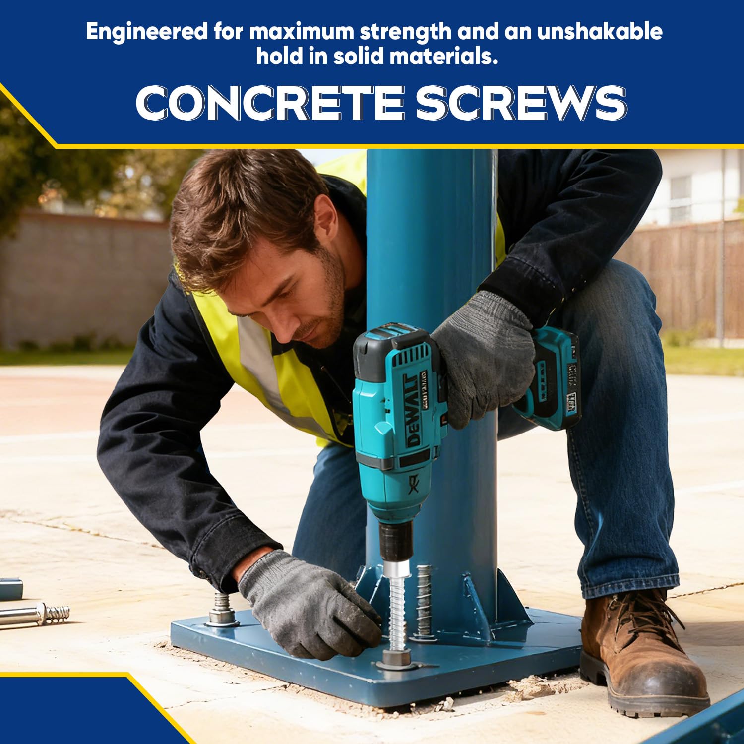50 Pack 5/8' x 5' Large Diameter Concrete Screw - Heavy Duty Concrete Anchors, Masonry Screws for Brick, Block, Wood & Framing - Zinc Plated Hex Screws
