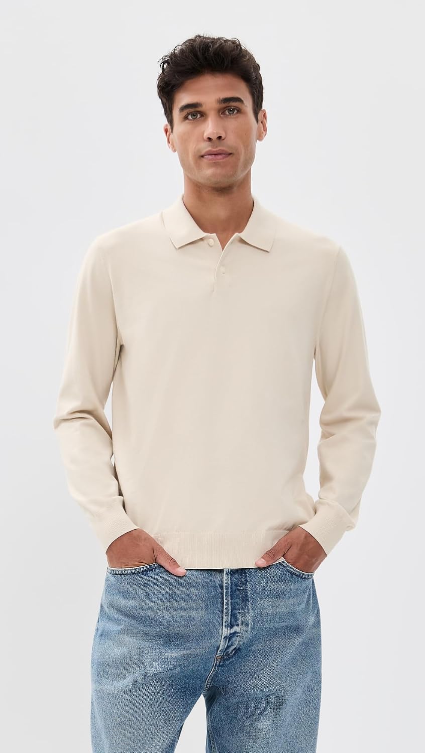 Theory Men's Goris Polo Long Sleeve in Light Bilen