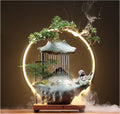 Tabletop Buddha Water Fountains Indoor Water Fall with LED Light Zen Decor for Meditation with Mist Japanese Decor with Fake Plants Feng Shui Decoration for Good Luck Wealth