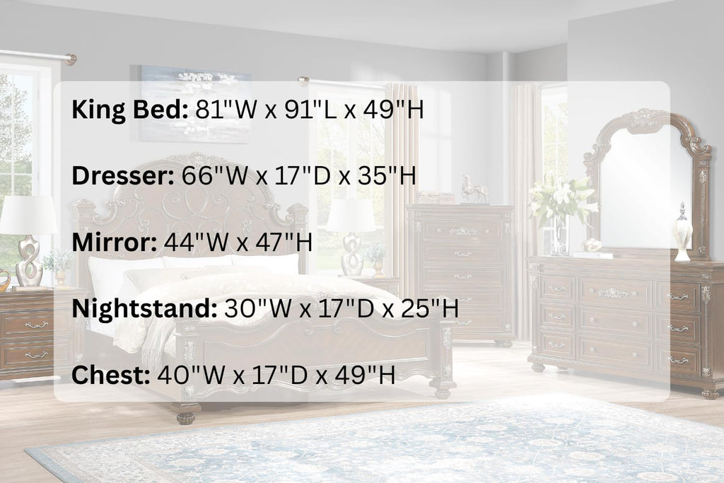 First of a Kind Isabella Traditional 5 Piece King Bedroom Set with Upholstered Tufted Headboard Elegant European Inspired Design Coordinated Furniture Collection
