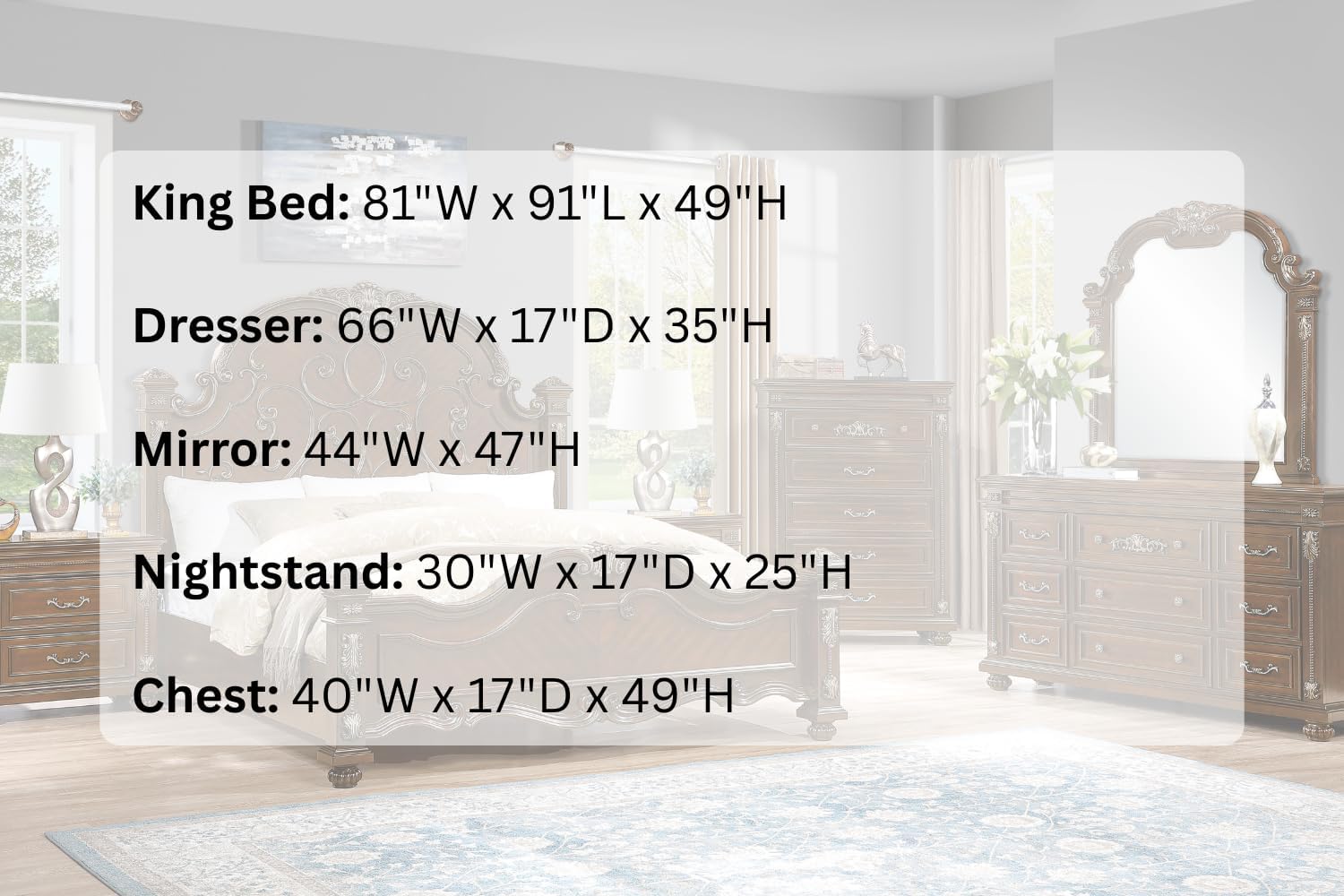 First of a Kind Isabella Traditional 5 Piece King Bedroom Set with Upholstered Tufted Headboard Elegant European Inspired Design Coordinated Furniture Collection