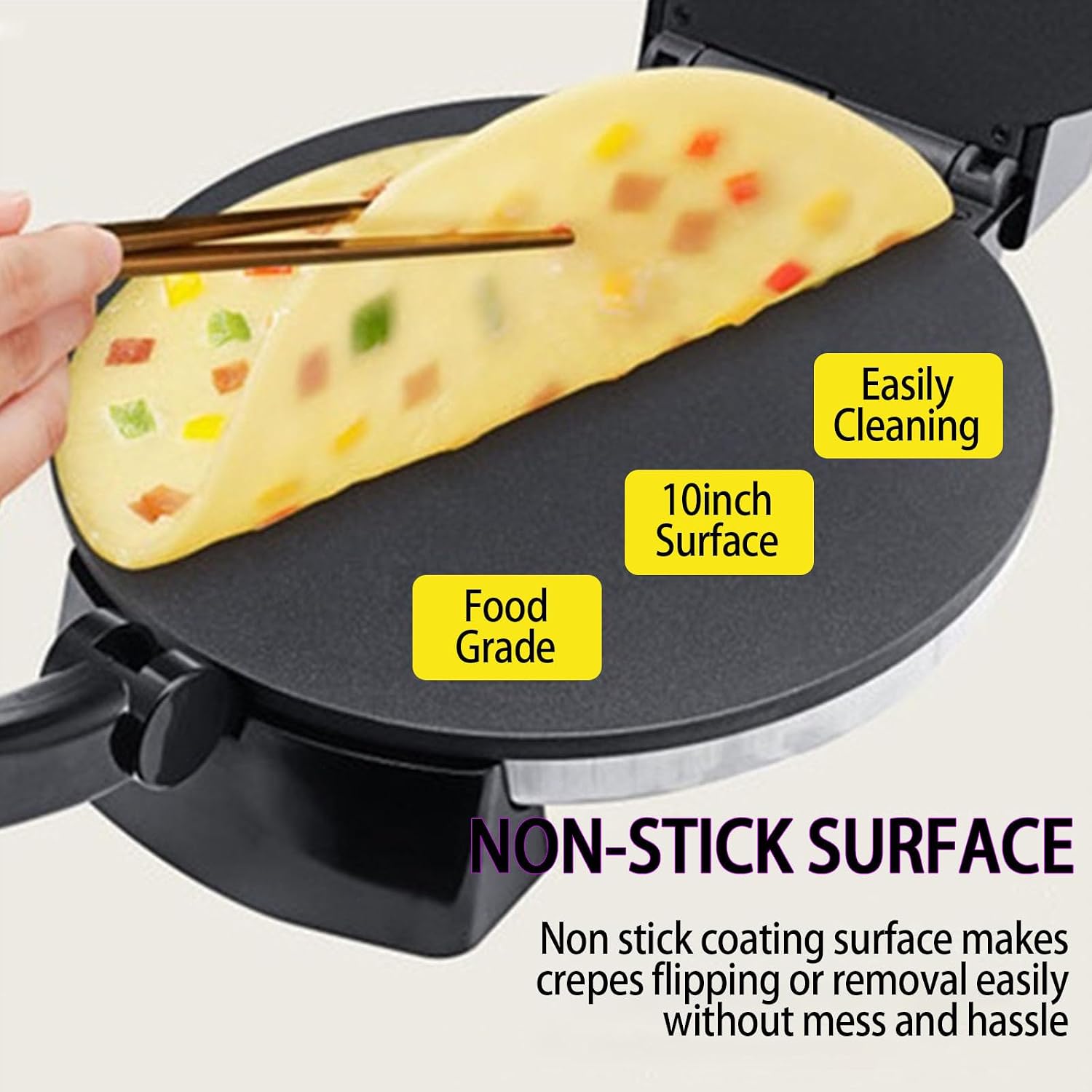 Roti Maker Machine, Electric Tortilla Machine, with Dual Surface Heating, Non Stick Plates, Adjustable Temperature, for Pancakes, Pizza, Quesadillas