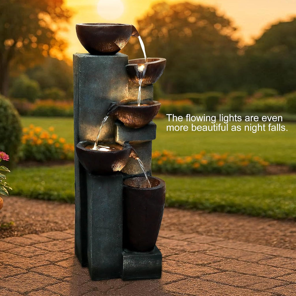 Naturefalls 39.7' Tall Outdoor Water Fountain and Waterfalls - Large Garden Fountain with LED Lights, 5-Tier Cascading, Indoor and Outdoor Fountains for Garden, Patio, Deck, Porch, Backyard and Home