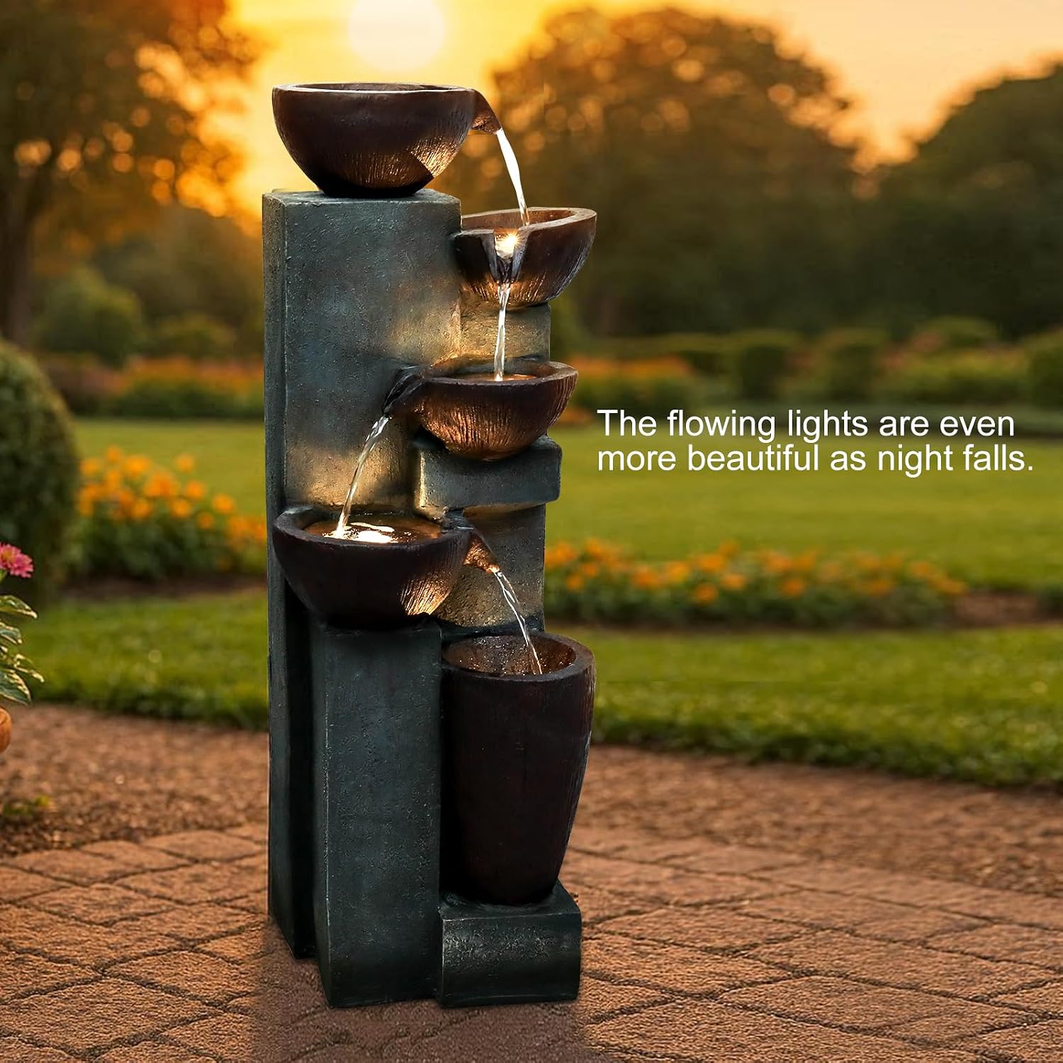 Naturefalls 39.7' Tall Outdoor Water Fountain and Waterfalls - Large Garden Fountain with LED Lights, 5-Tier Cascading, Indoor and Outdoor Fountains for Garden, Patio, Deck, Porch, Backyard and Home