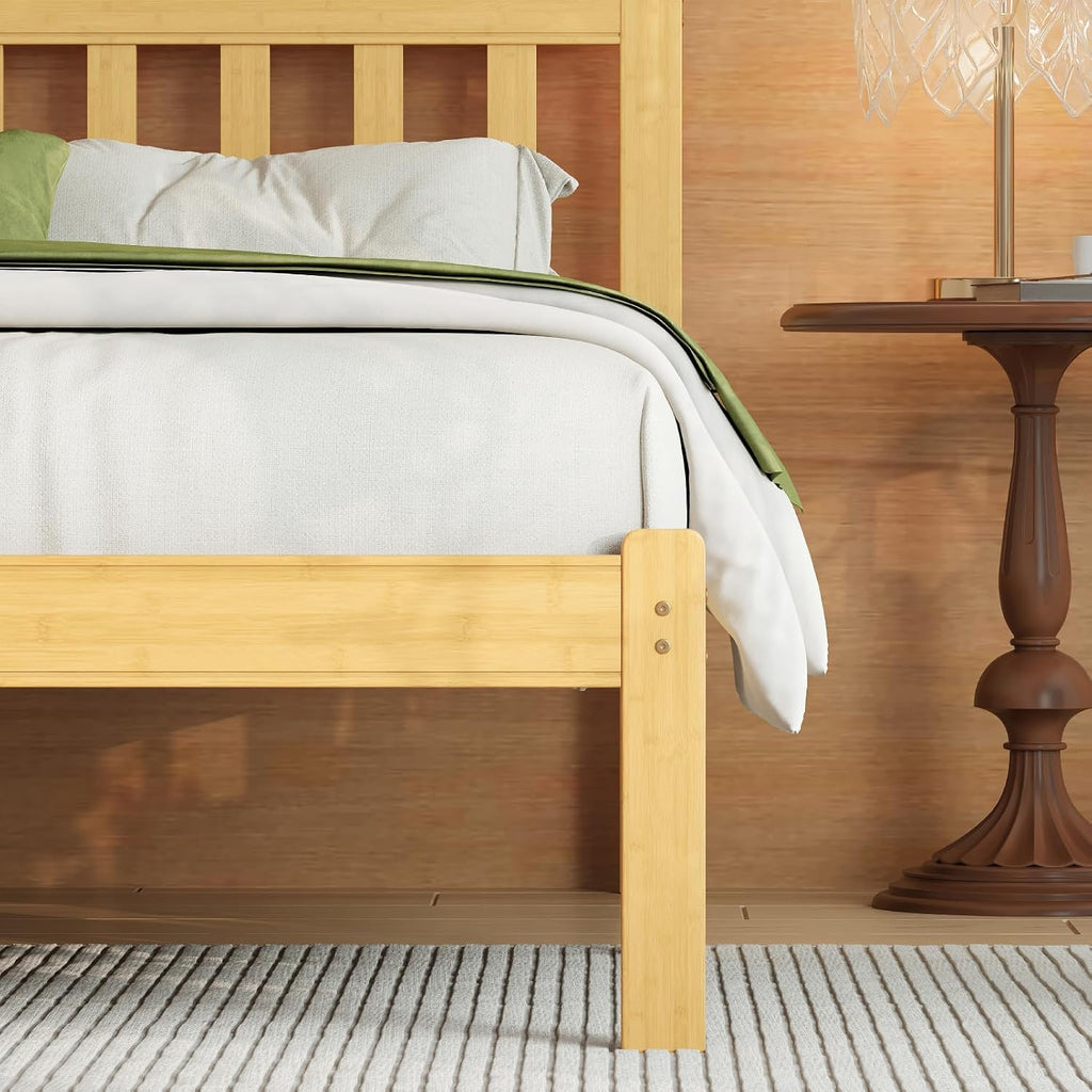 Askeld Wood Twin Bed Frame with Headboard, 14 Inch High Solid Bamboo Platform Bed No Box Spring Needed, Mid-Century Heavy Duty Bedframe, Easy Assembly, Noise Free